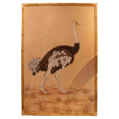 1970s Traditional Indian Ostrich Painting, Naturalistic Style