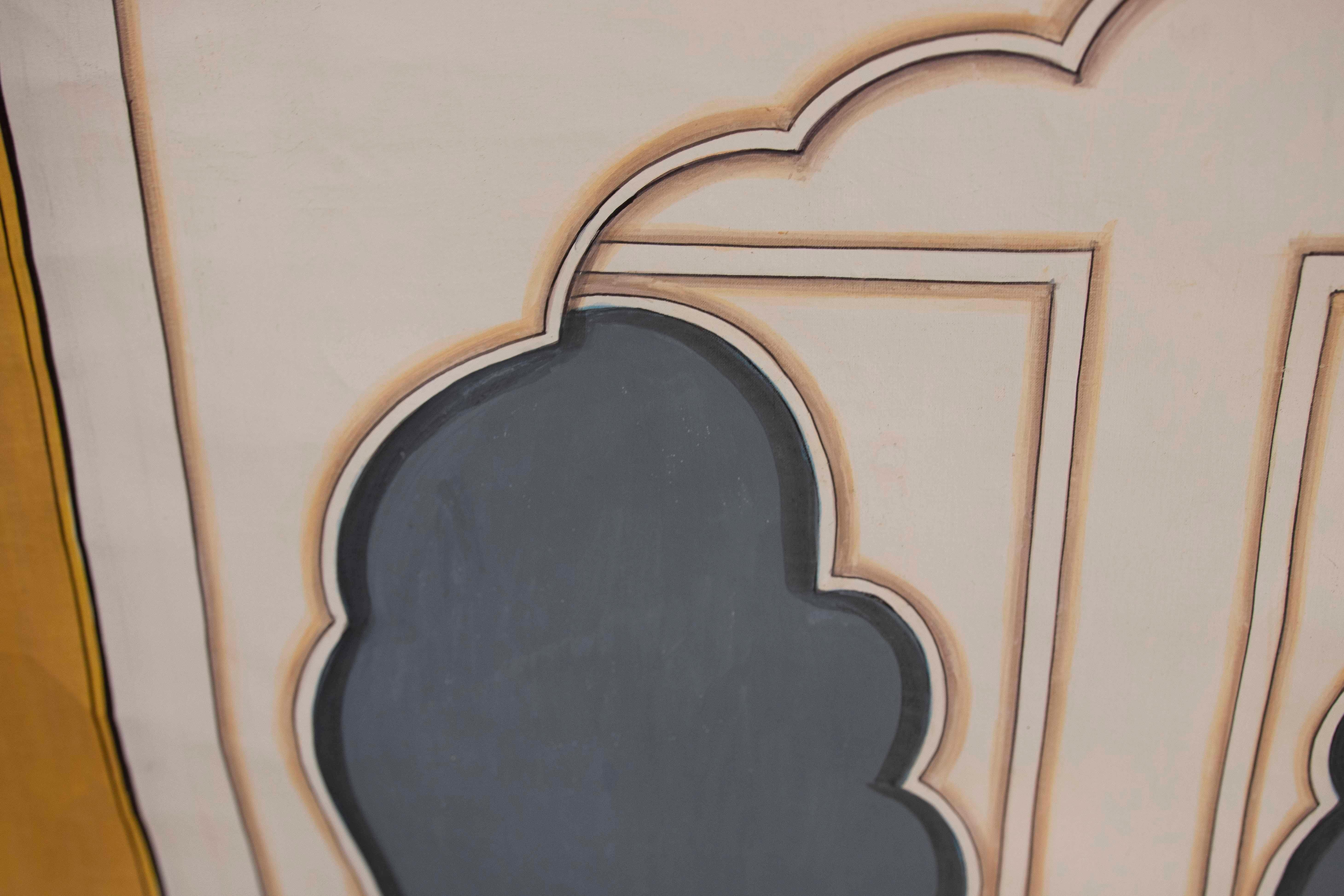 Pintura tradicional india de los años 70 en estilo miniatura rajastaní con un noble en venta 6