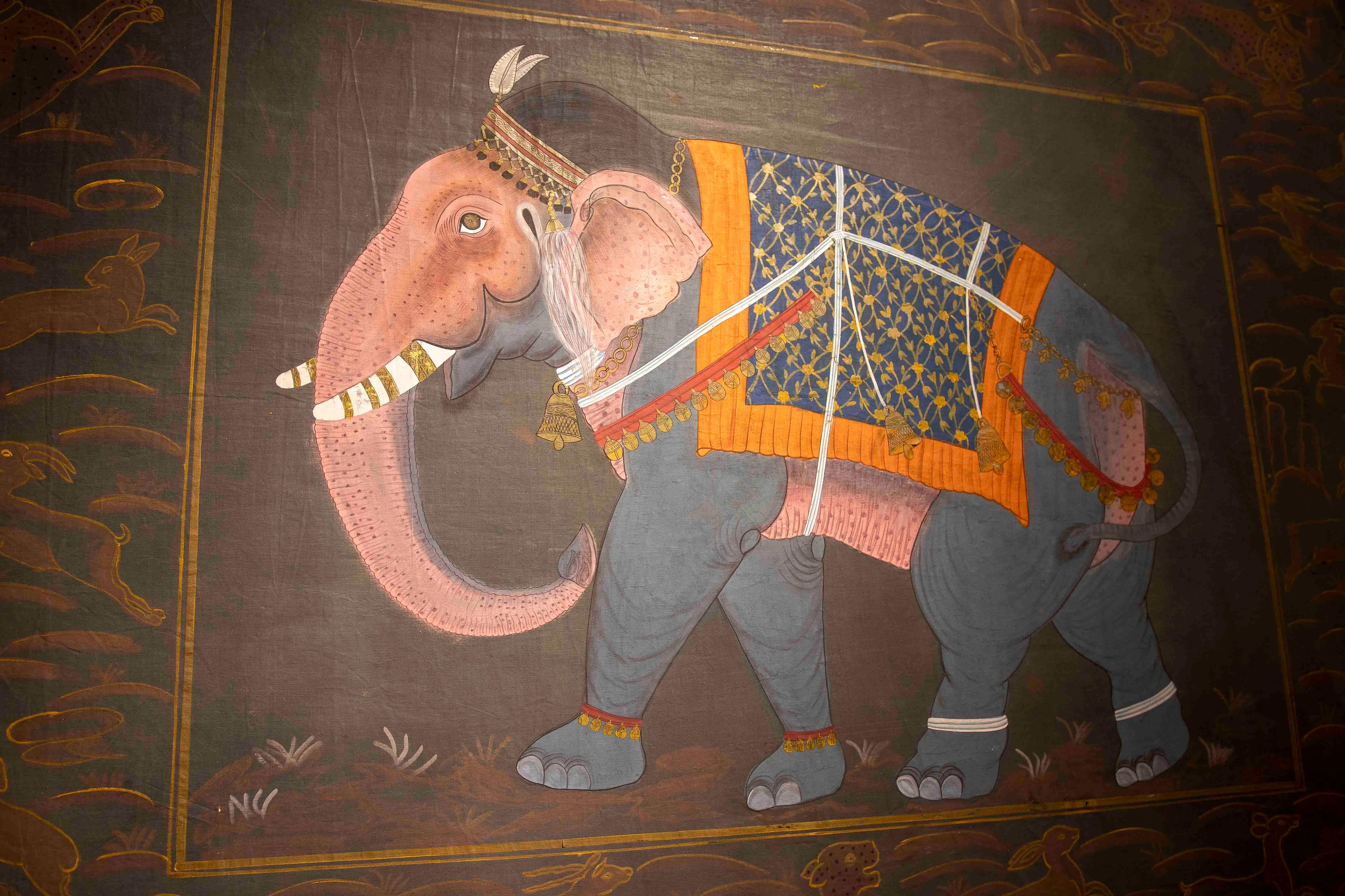 Fabric 1970s Traditional Indian Painting of a Royal Camel, Rajasthani School For Sale