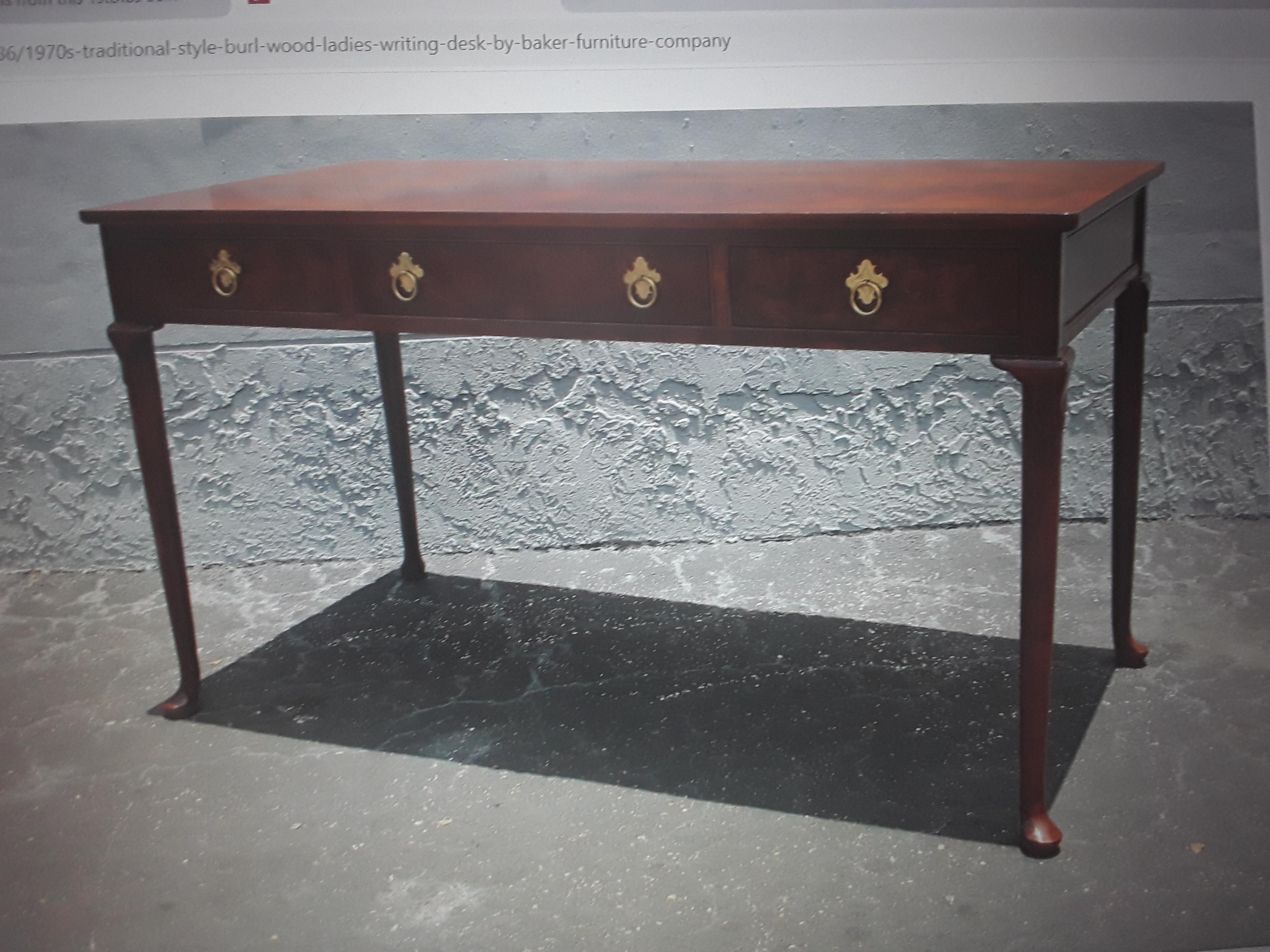 1970s Traditional Style Burl Wood Ladies Writing Desk by Baker Furniture Company 6