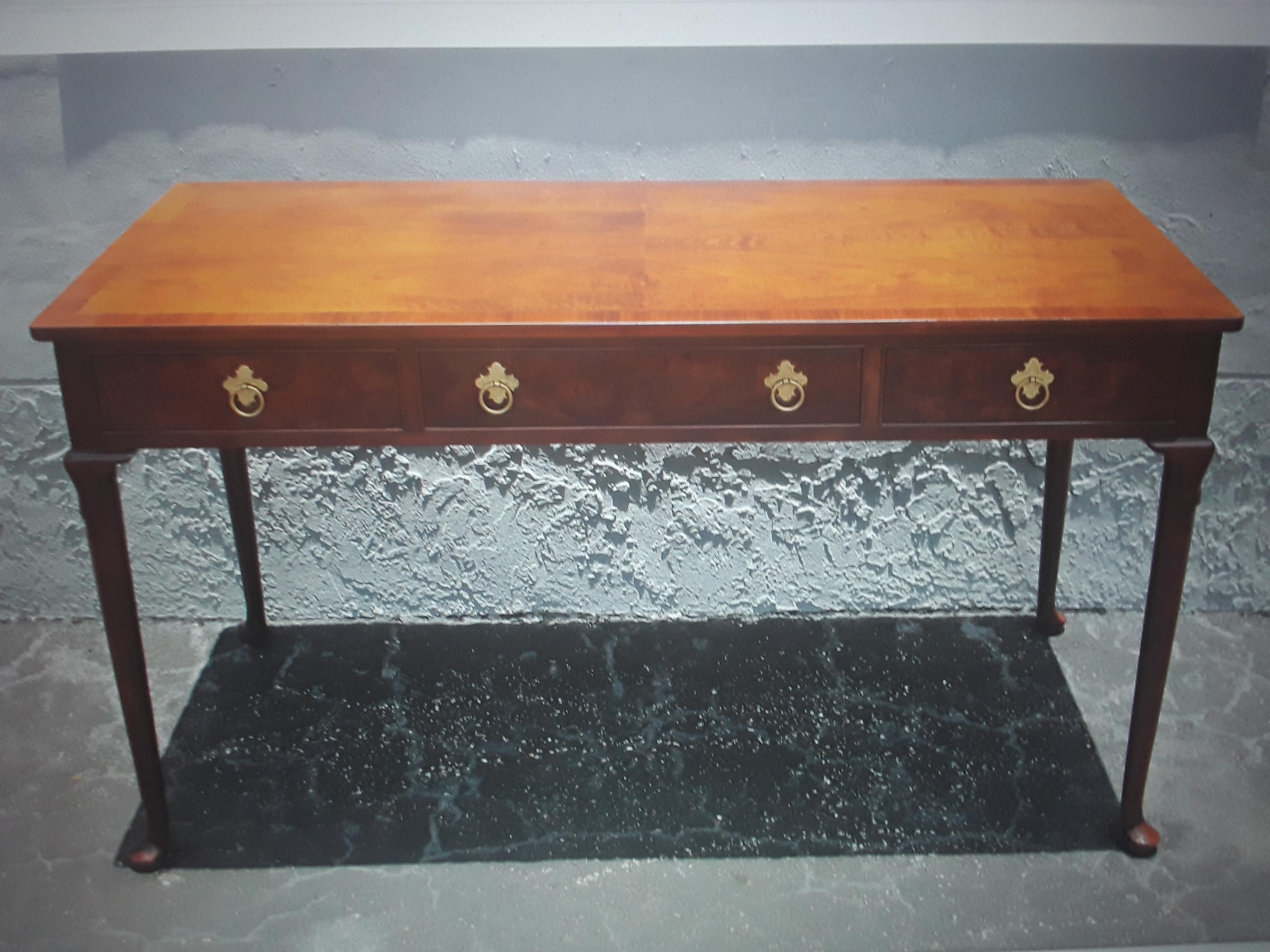 American 1970s Traditional Style Burl Wood Ladies Writing Desk by Baker Furniture Company