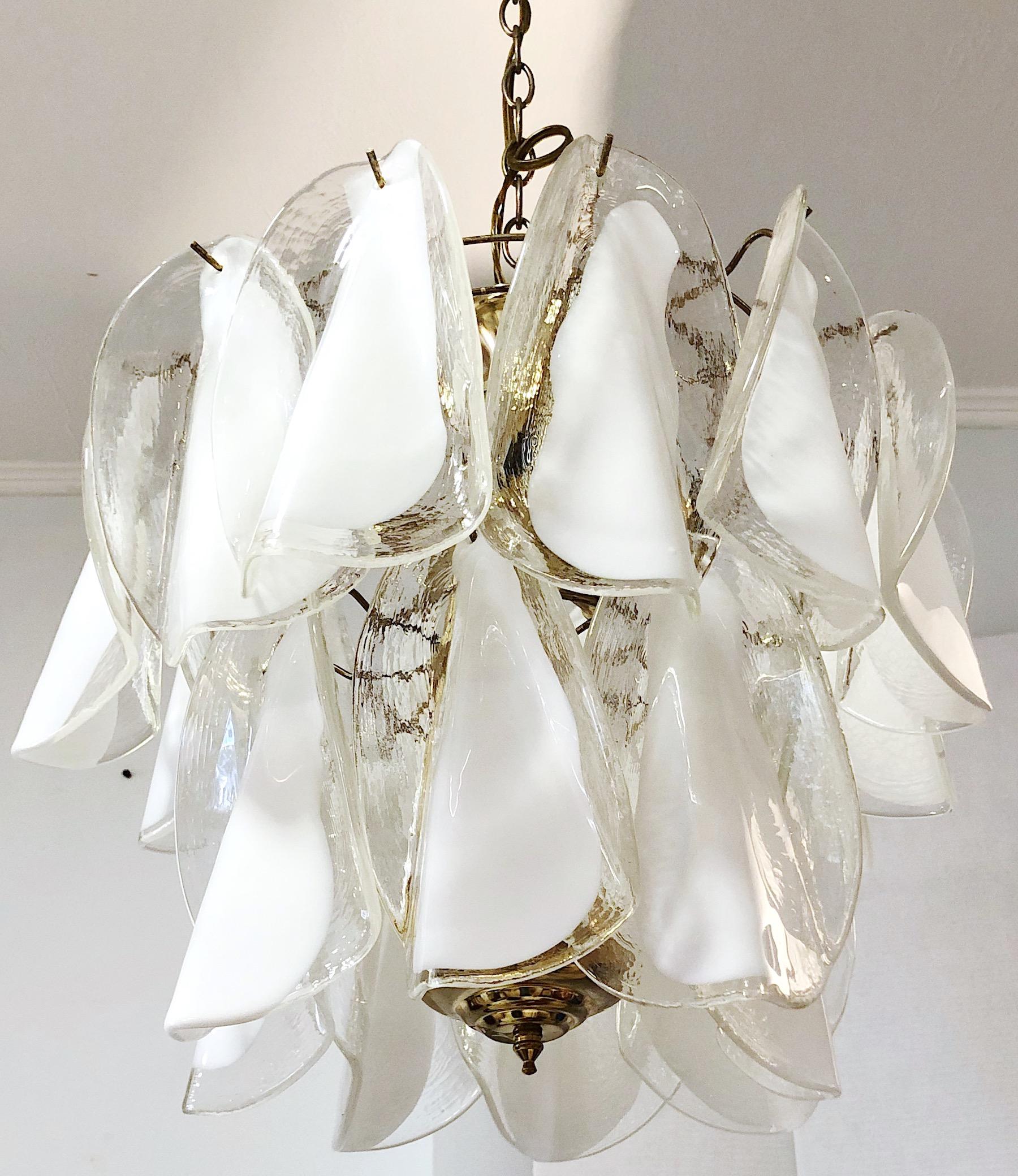 20th Century 1970s Translucent and Lattimo Murano Glass Two-Tier Chandelier