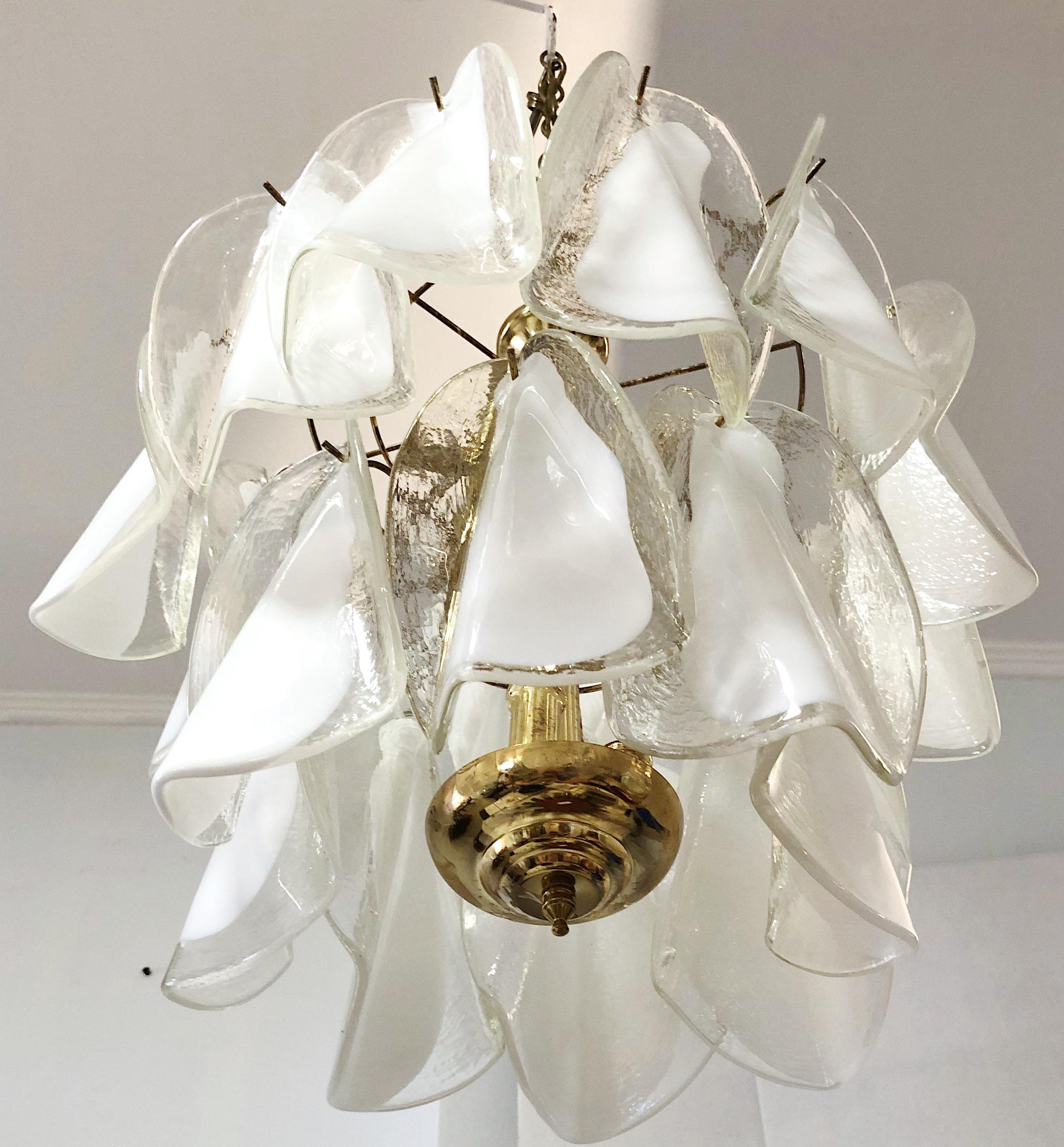 1970s Translucent and Lattimo Murano Glass Two-Tier Chandelier 1