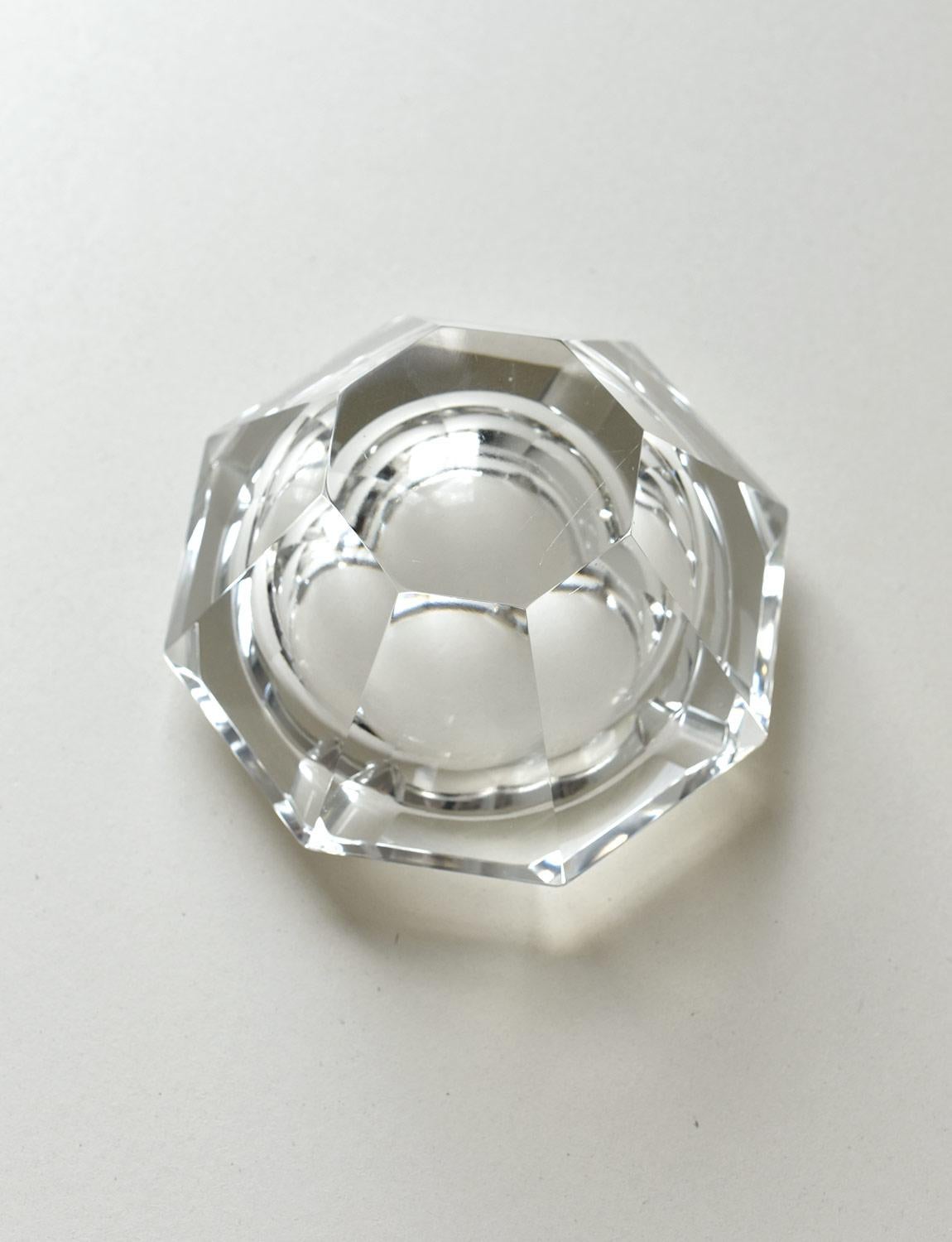 Italian 1970s Transparent Geometric Murano Glass Bowl For Sale