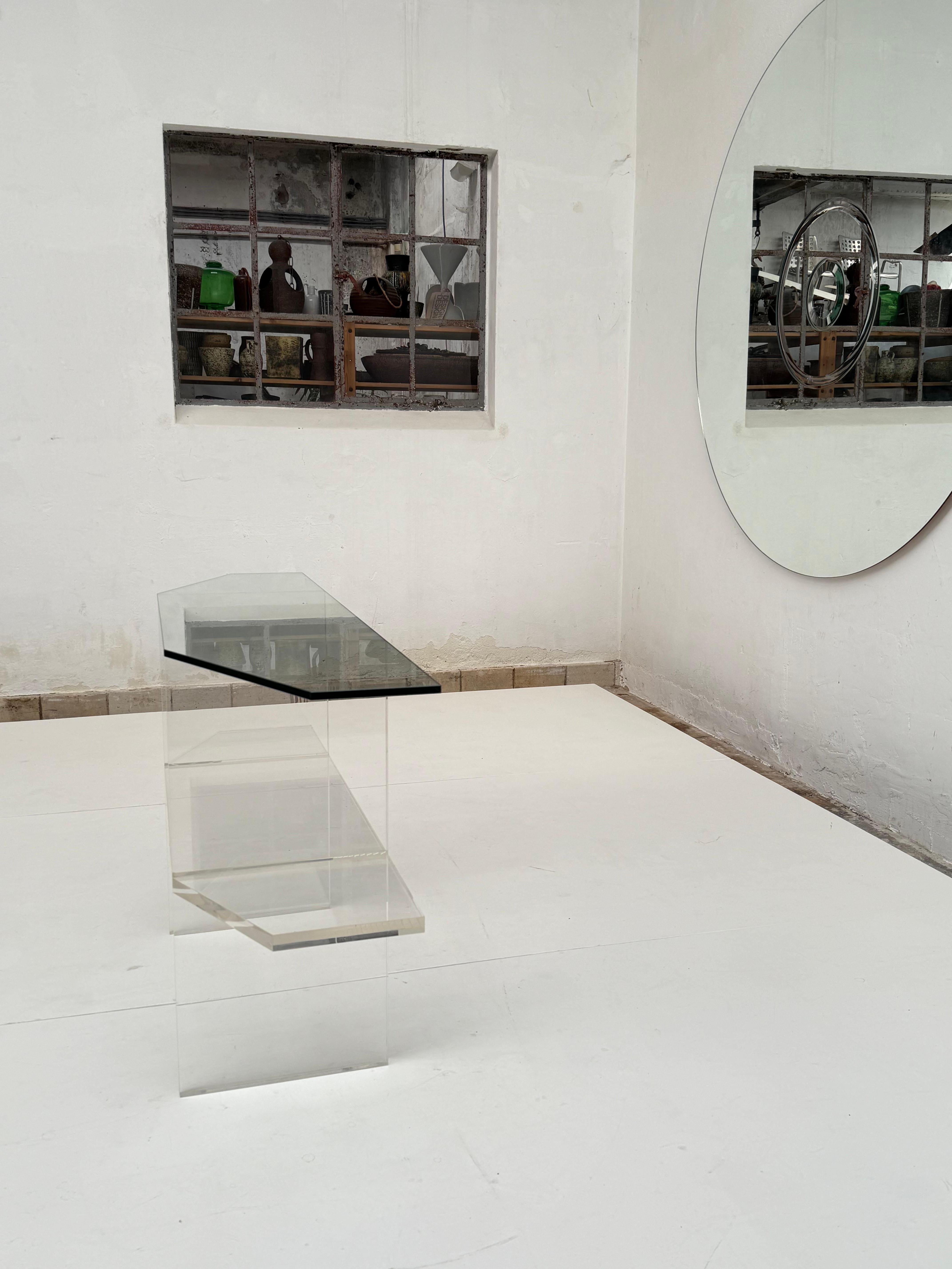 1970's Trapezoid Lucite & Glass Console Table In The Manner of Pierre Vandel For Sale 3