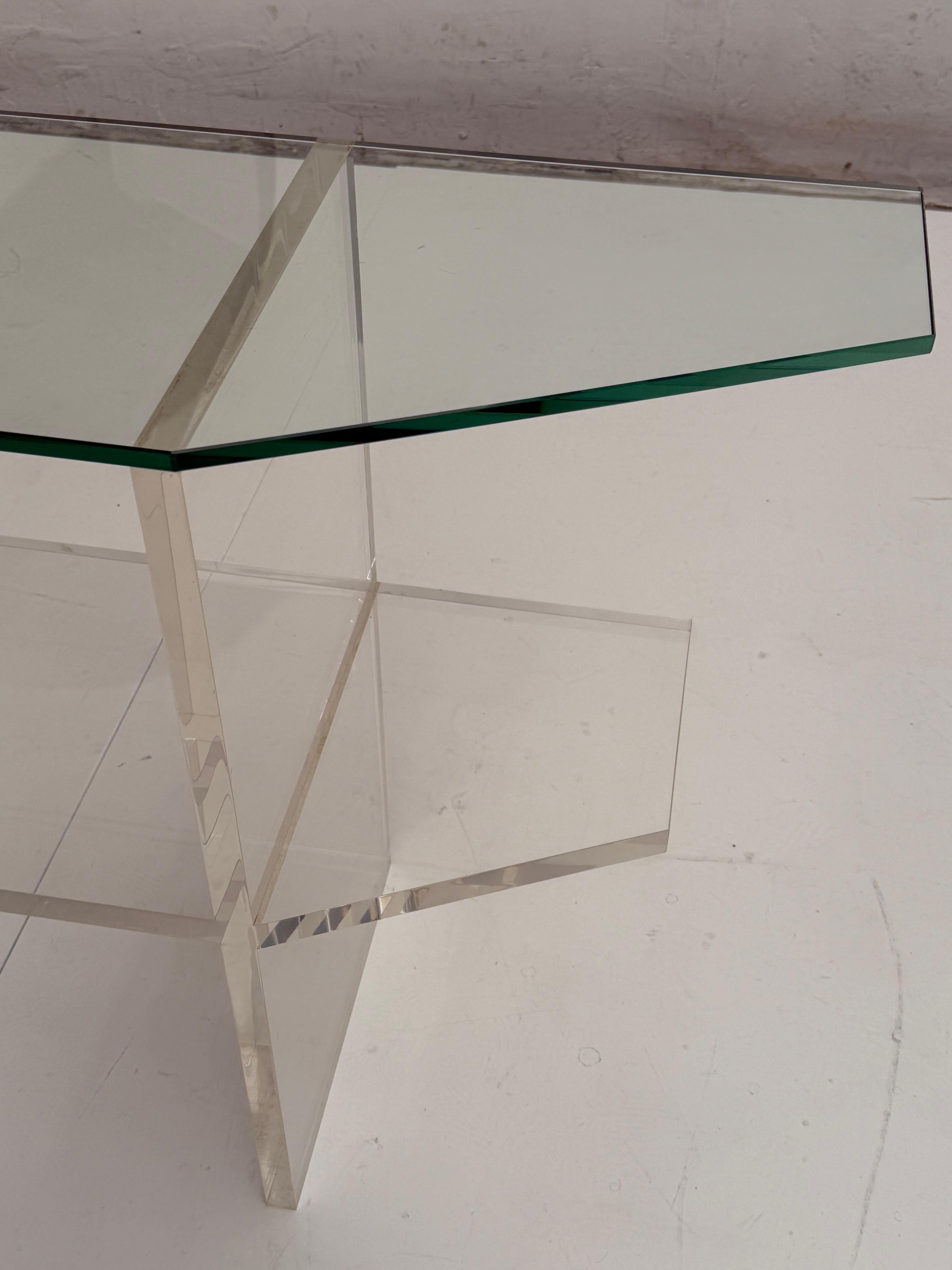 1970's Trapezoid Lucite & Glass Console Table In The Manner of Pierre Vandel For Sale 6