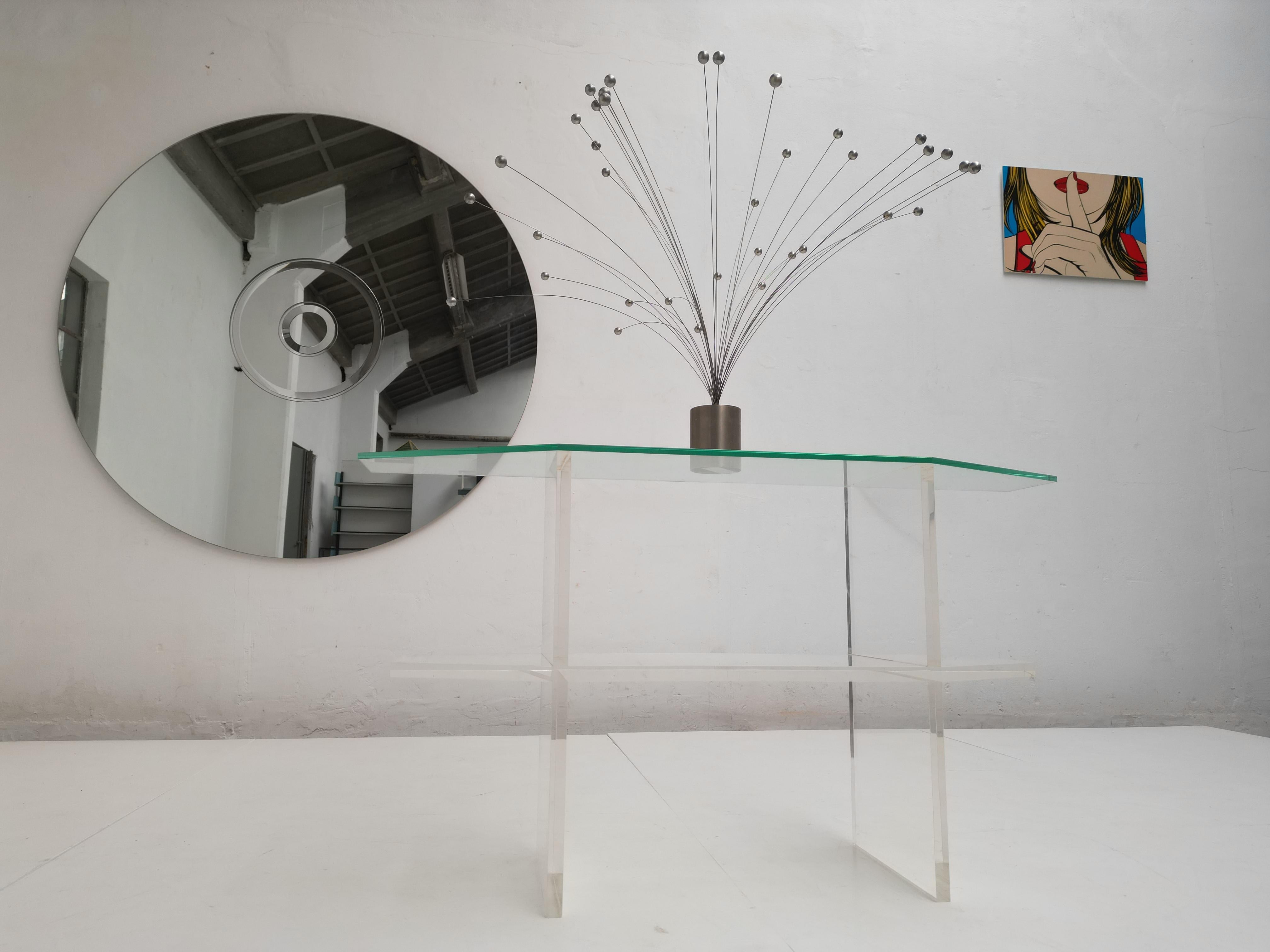 1970's Trapezoid Lucite & Glass Console Table In The Manner of Pierre Vandel For Sale 7