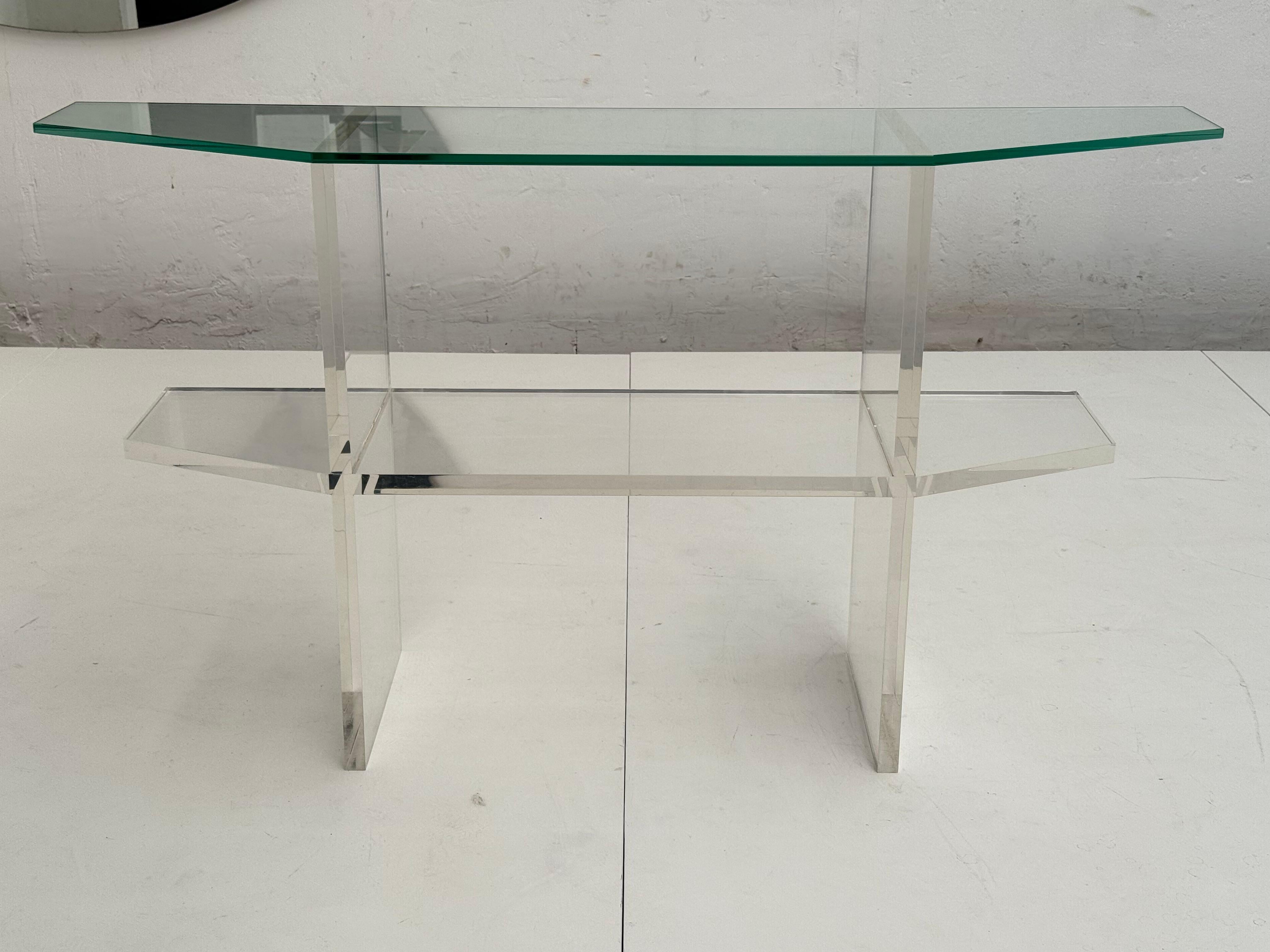 1970's Trapezoid Lucite & Glass Console Table In The Manner of Pierre Vandel For Sale 2