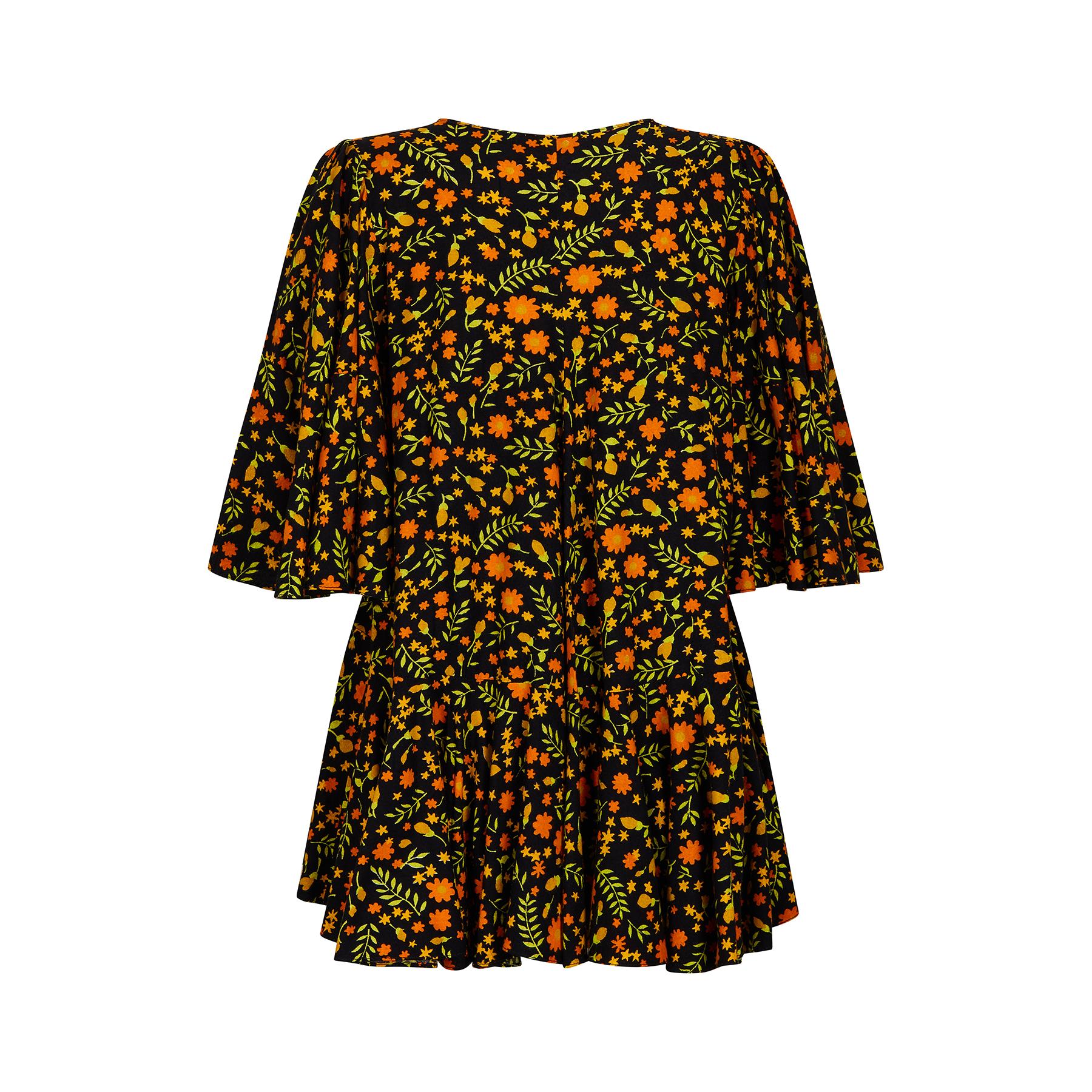 1970s Travers Tempos Flock-Cotton Floral Oversized Blouse In Excellent Condition For Sale In London, GB
