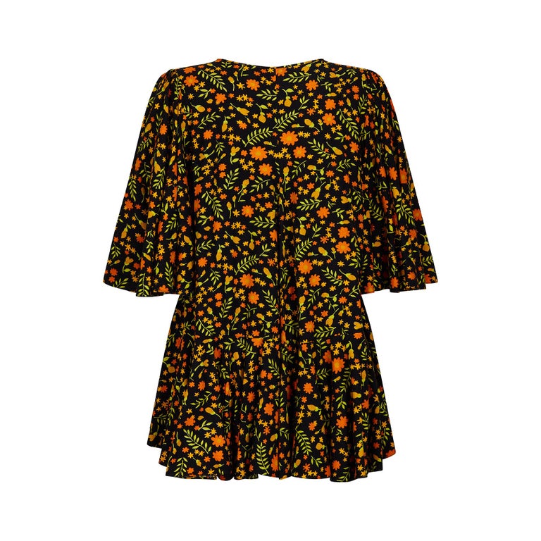 1970s Travers Tempos Flock-Cotton Floral Oversized Blouse For Sale at ...