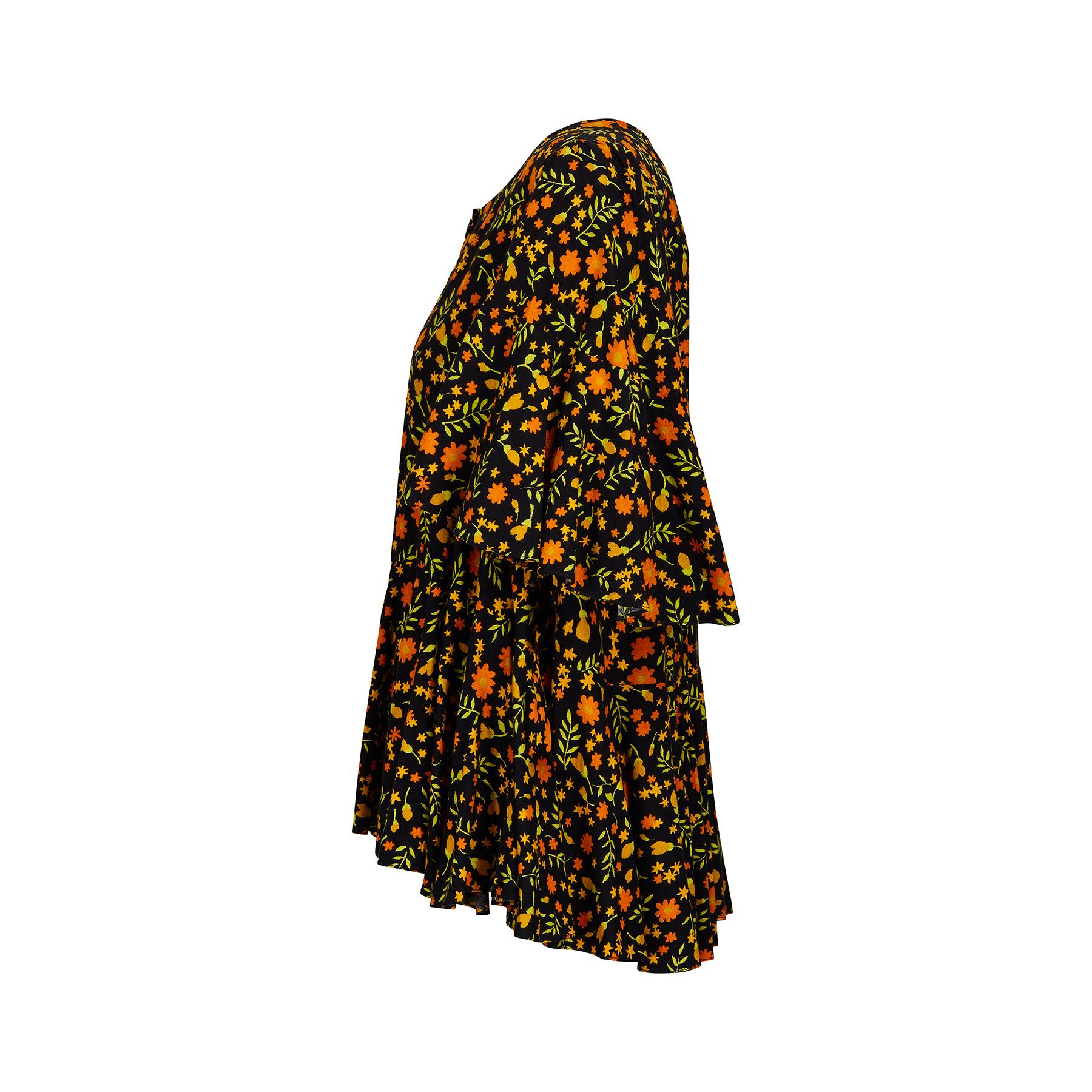 Women's 1970s Travers Tempos Flock-Cotton Floral Oversized Blouse For Sale