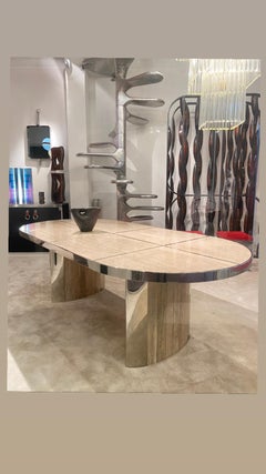 1970s Travertin and Chrome Dinning Table