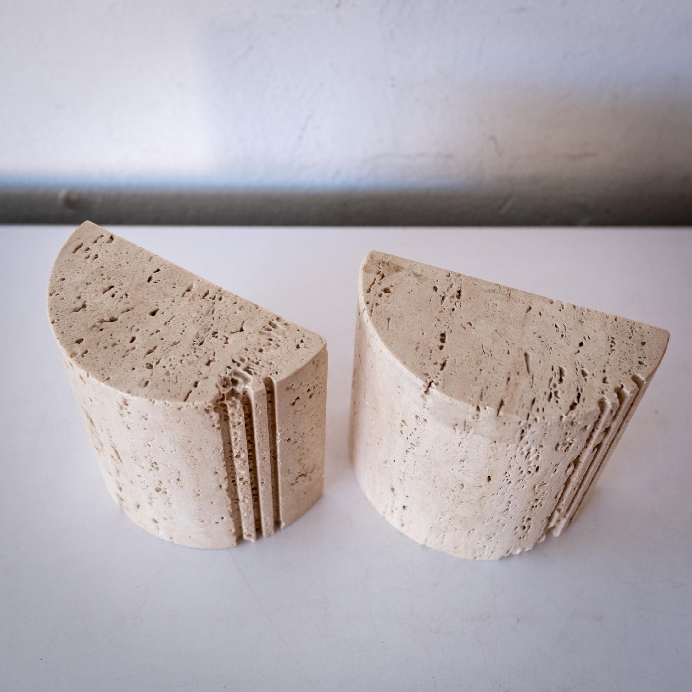 Italian 1970s Travertine Bookends by Marble Art Italy
