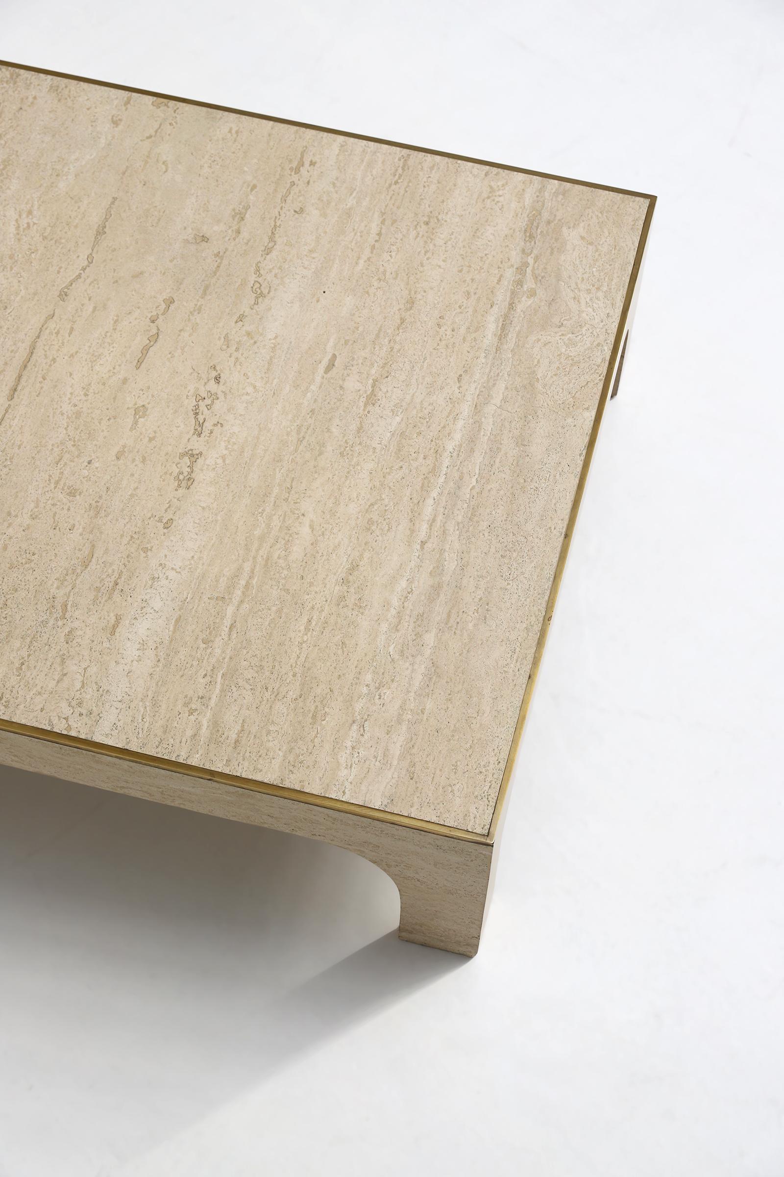 1970s Travertine Coffee Table with Brass Detail by Willy Rizzo 5