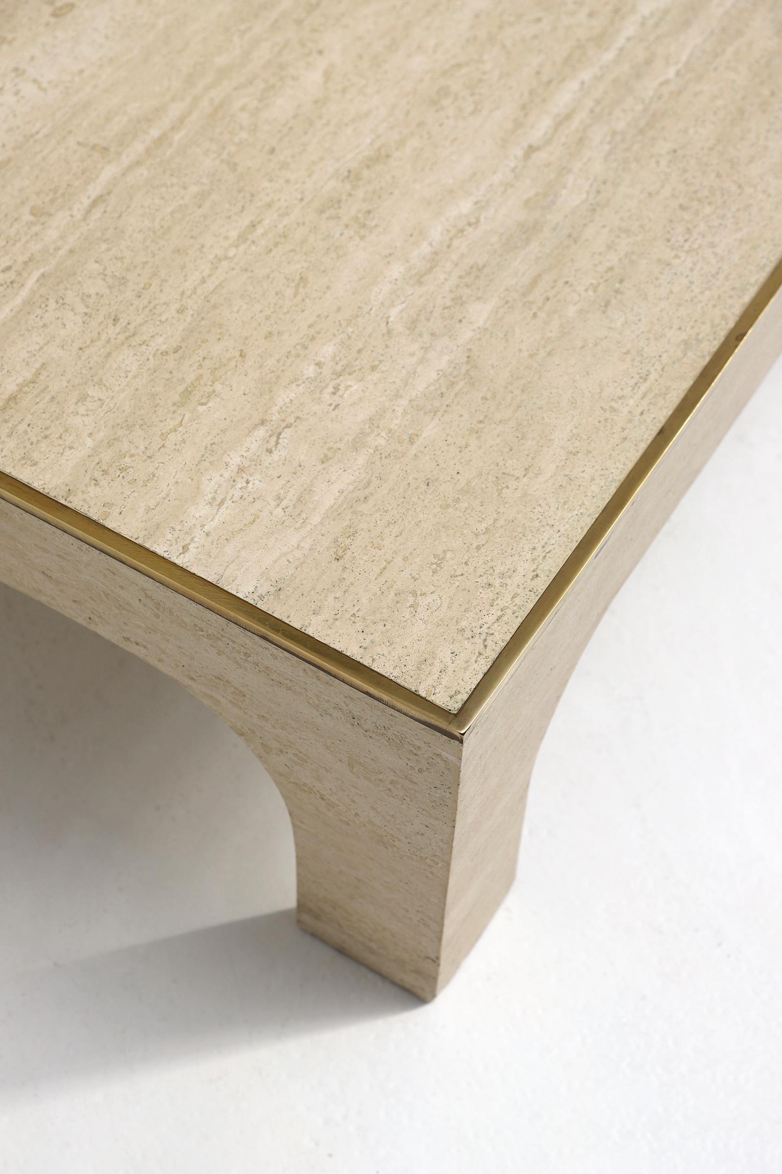 1970s Travertine Coffee Table with Brass Detail by Willy Rizzo 6