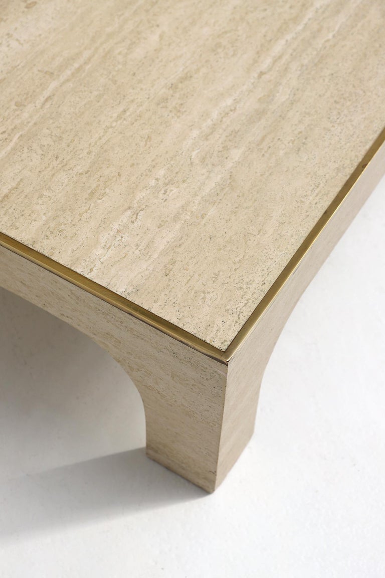 1970s Travertine Coffee Table with Brass Detail by Willy Rizzo For Sale 6