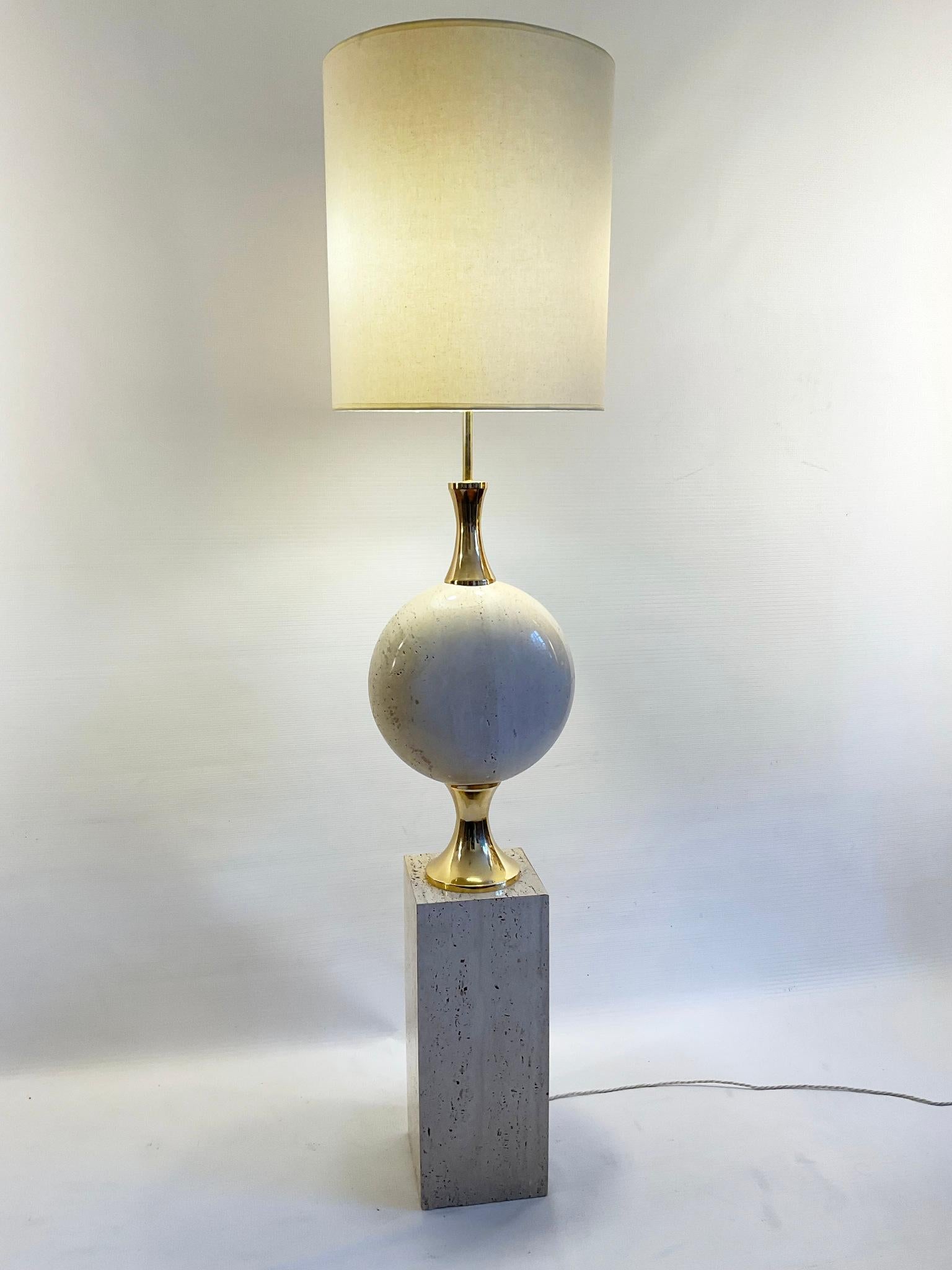Mid-Century Modern 1970s Travertine Floor Lamp by Philippe Barbier for Maison Barbier Paris France For Sale