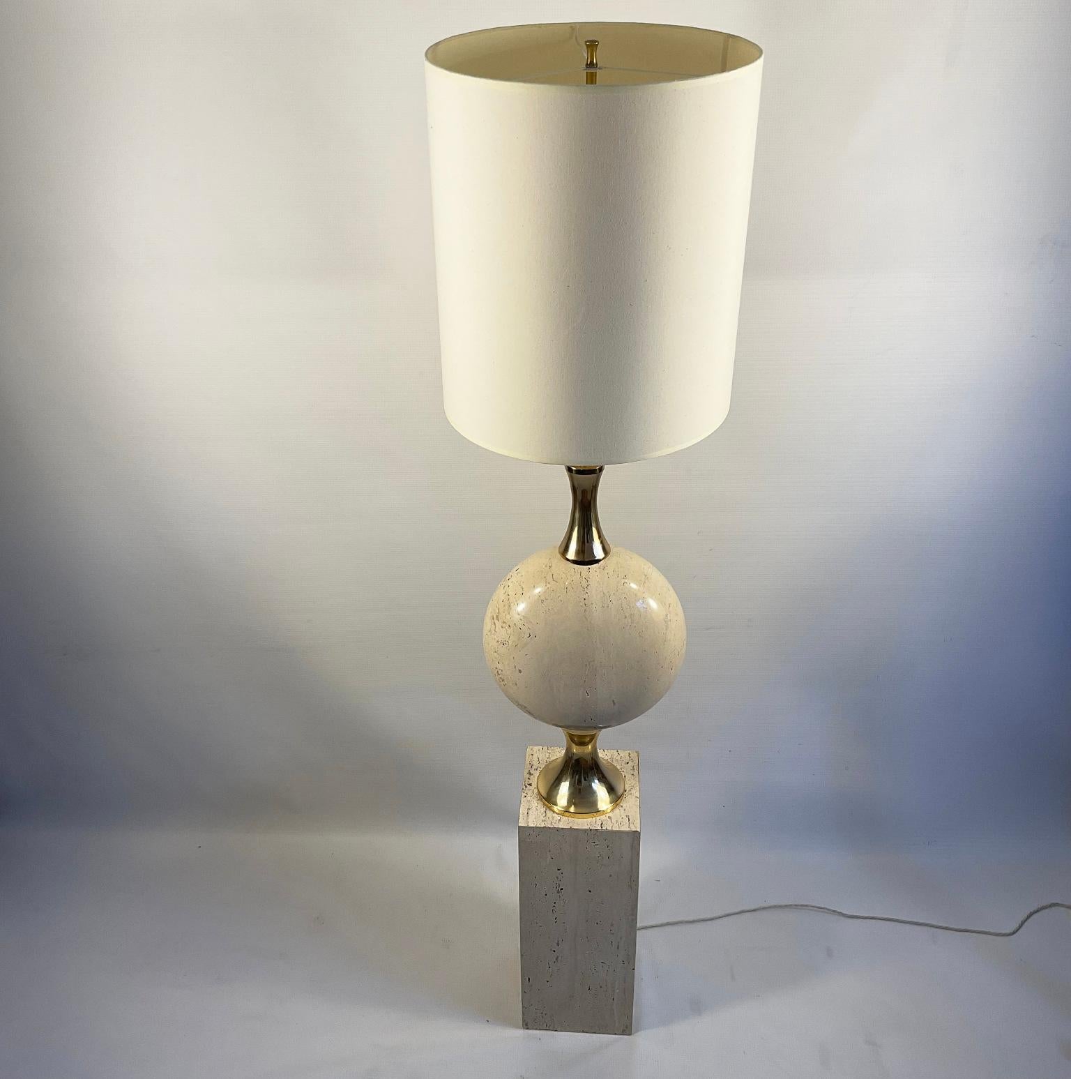 French 1970s Travertine Floor Lamp by Philippe Barbier for Maison Barbier Paris France For Sale