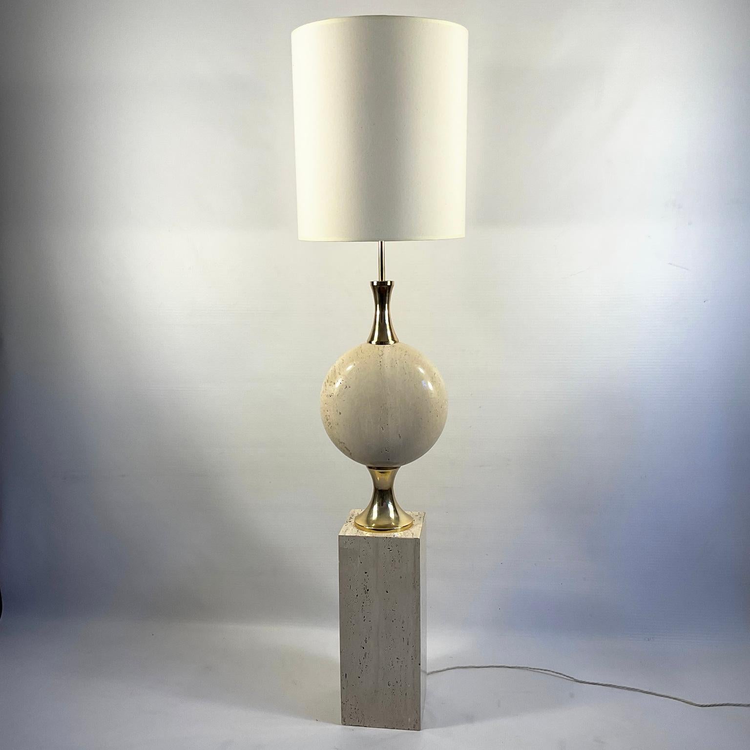 Carved 1970s Travertine Floor Lamp by Philippe Barbier for Maison Barbier Paris France For Sale