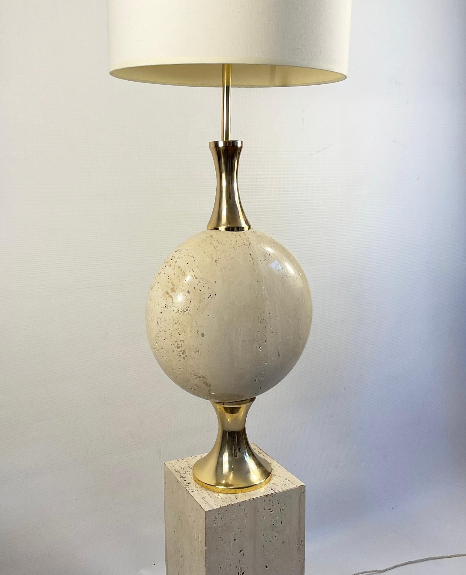 1970s Travertine Floor Lamp by Philippe Barbier for Maison Barbier Paris France In Fair Condition For Sale In London, GB