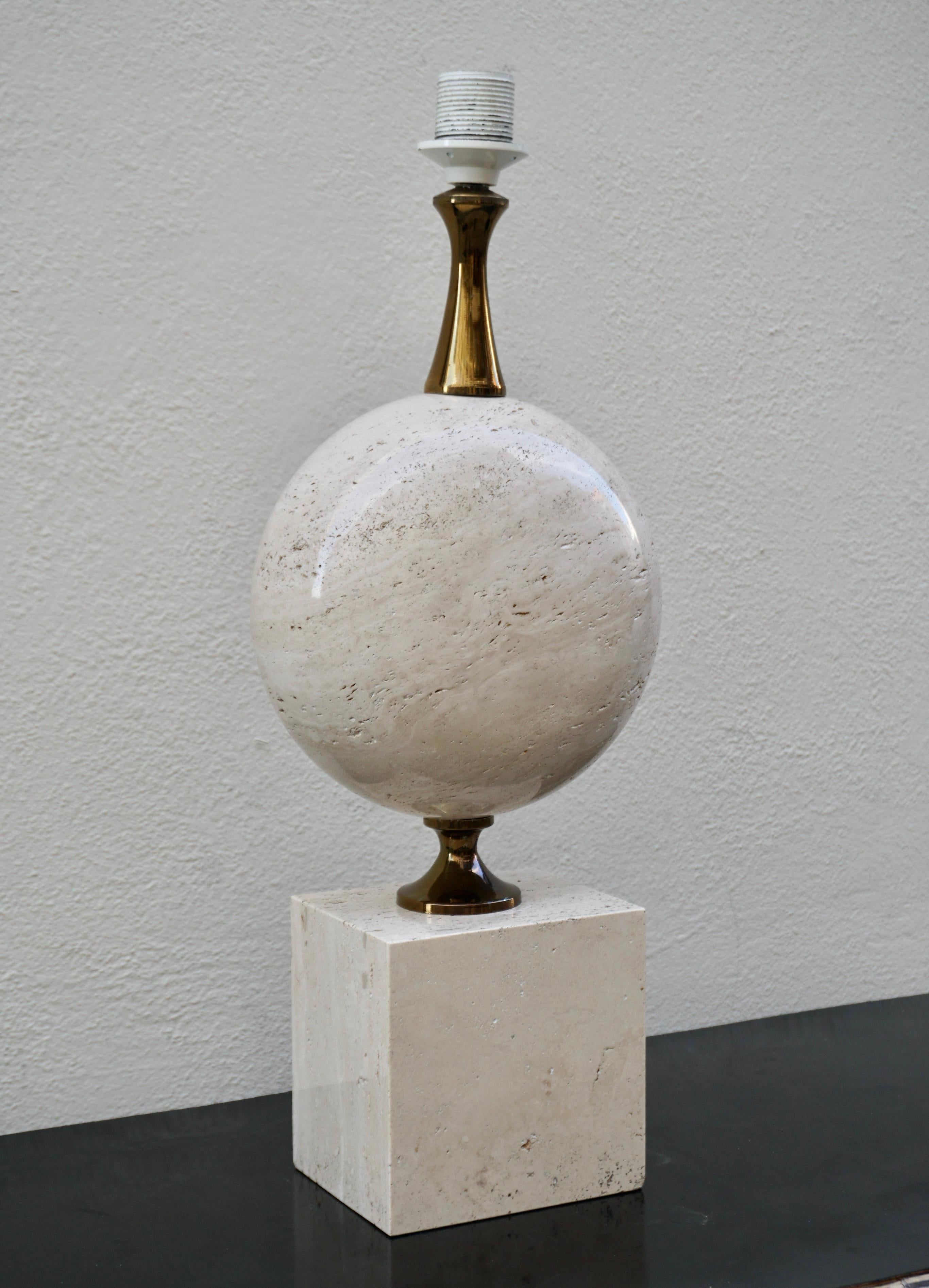 French 1970s Travertine Lamp by Philippe Barbier for Maison Barbier Paris France For Sale