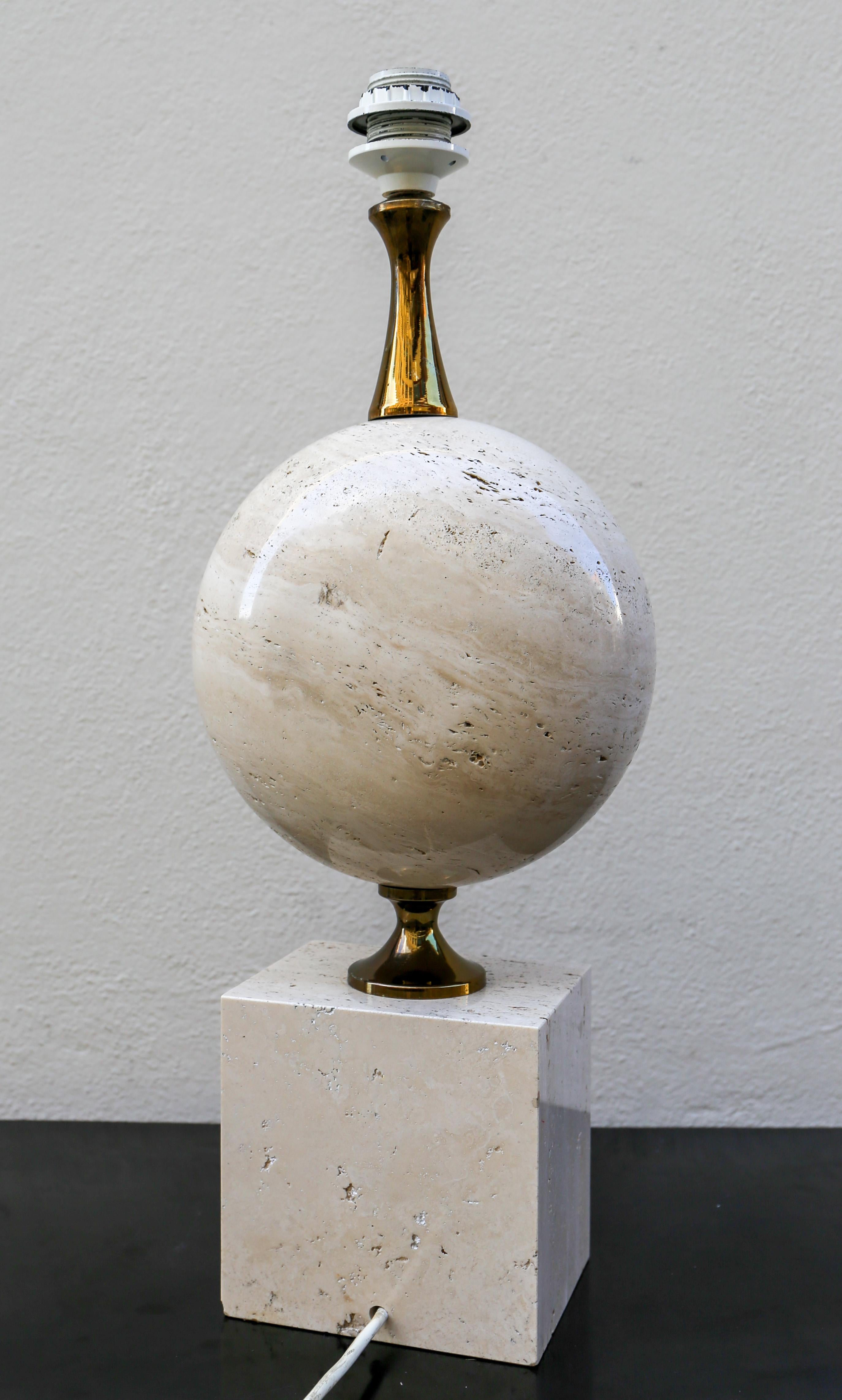 Brass 1970s Travertine Lamp by Philippe Barbier for Maison Barbier Paris France For Sale