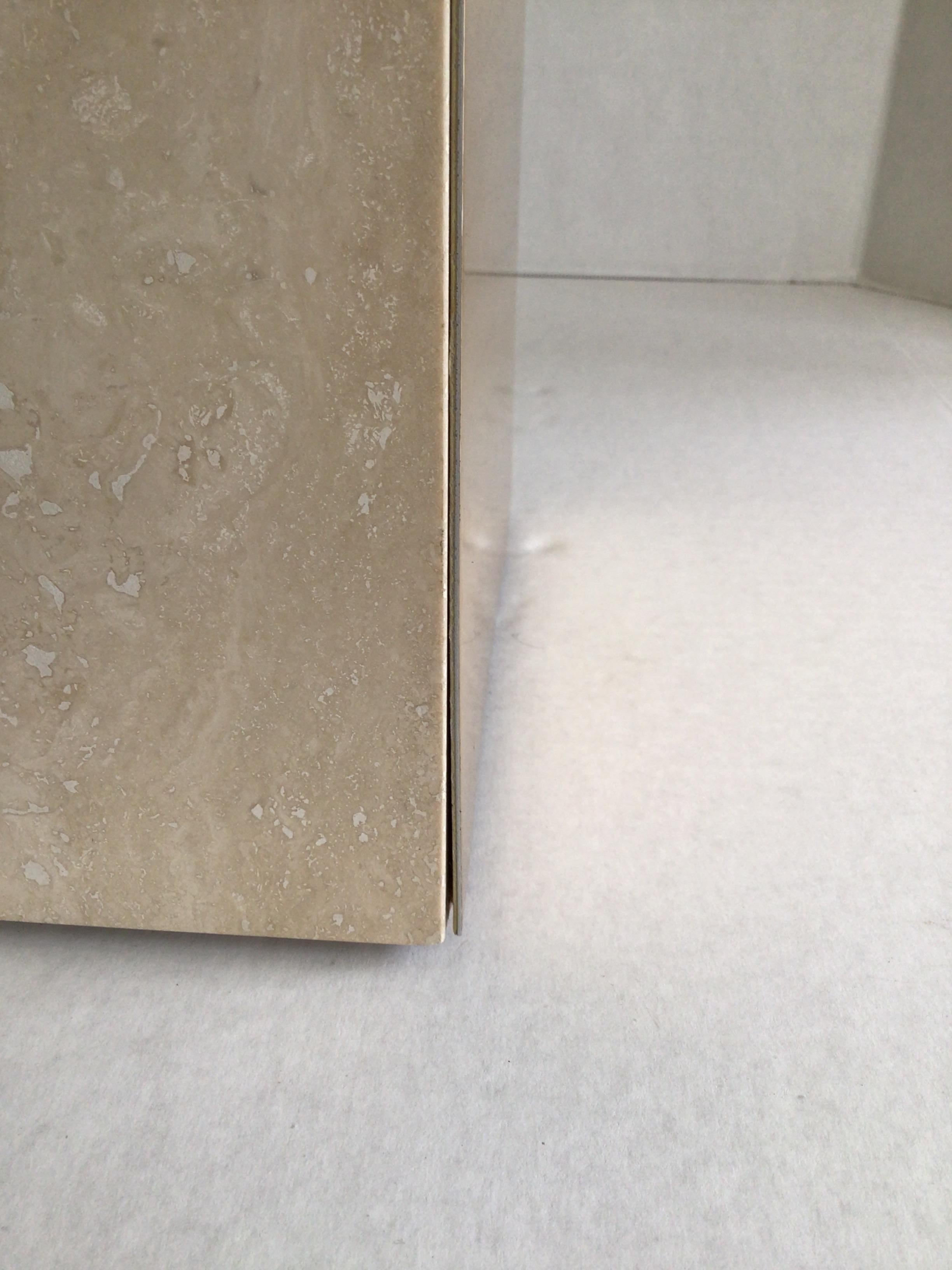 1970s Travertine Marble and Brass Column Table Lamp For Sale 8