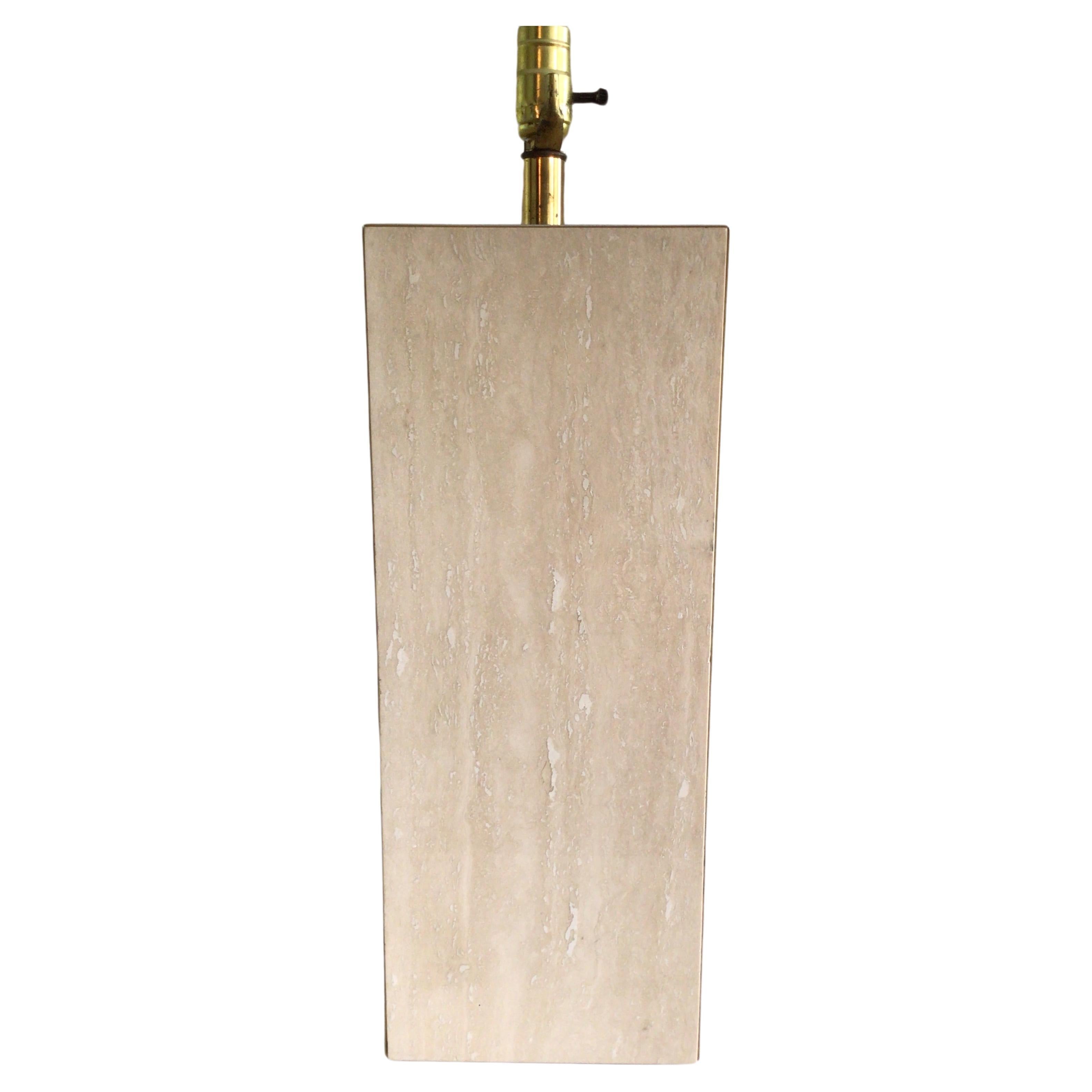 1970er Travertinmarmor und Messing Säule Tischlampe