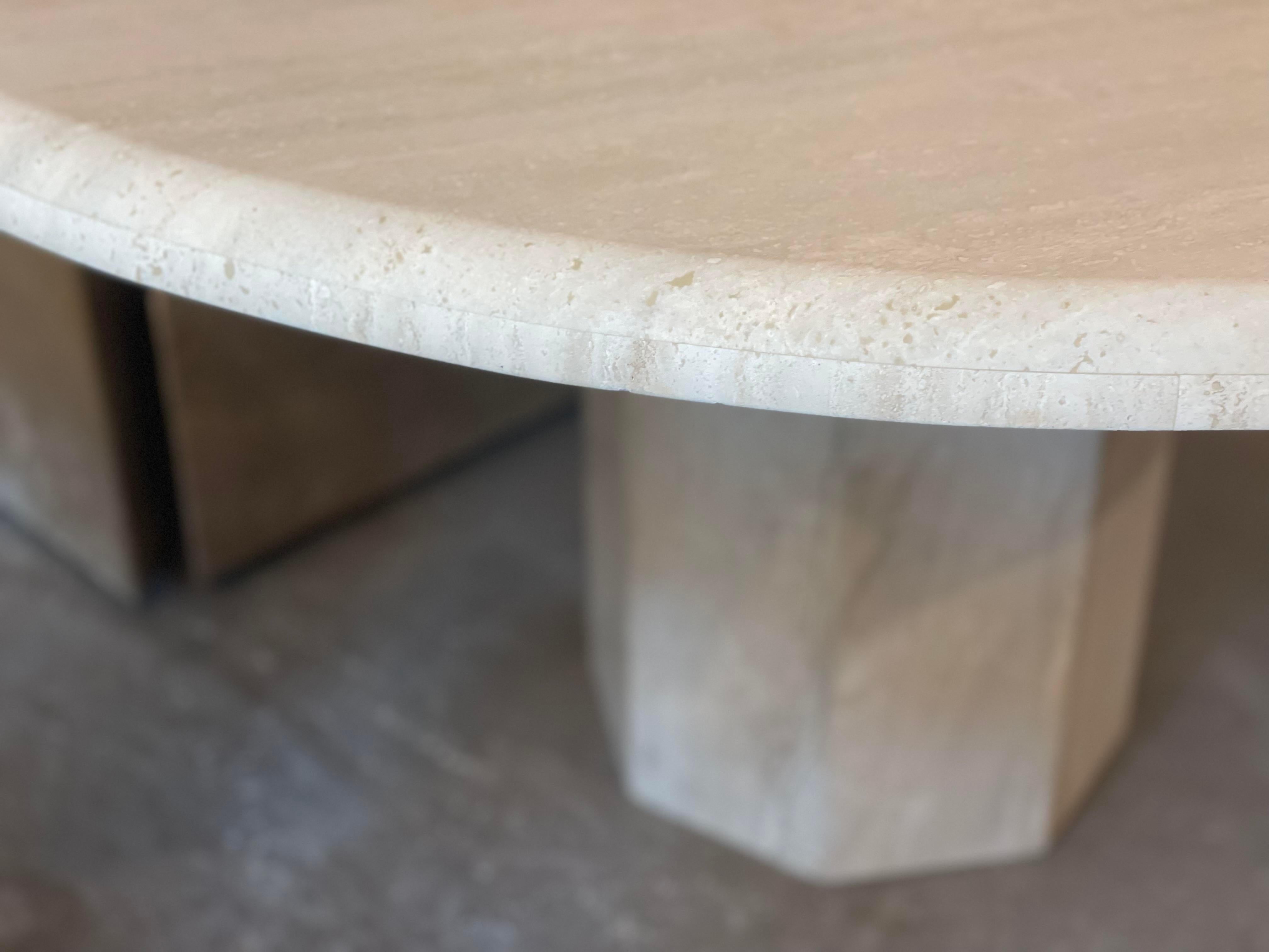 1970s Travertine Postmodern Vintage Honed Round Dining Table In Good Condition In Chicago, IL