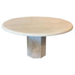 1970s Travertine Postmodern Vintage Honed Round Dining Table