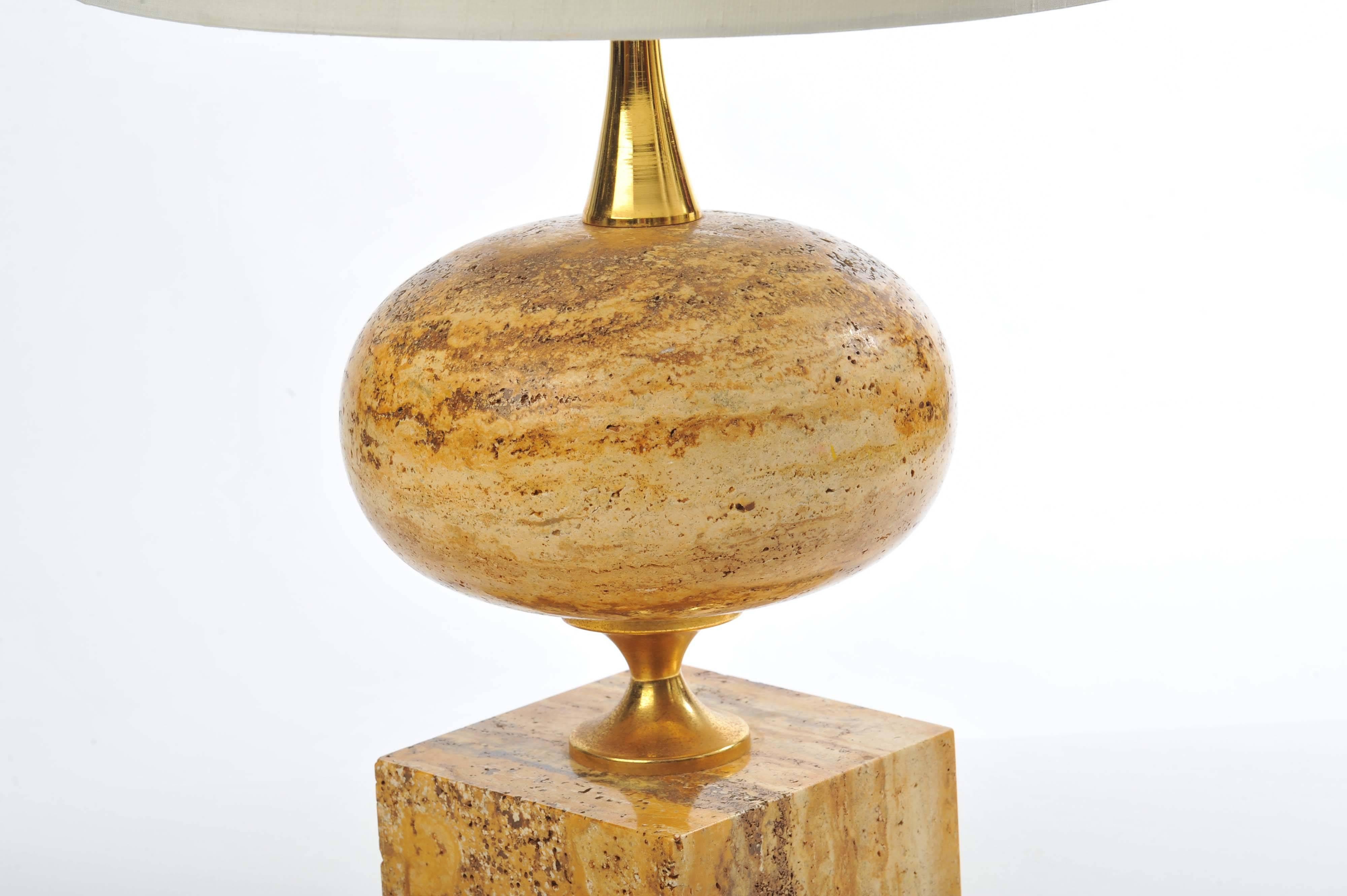 Mid-Century Modern 1970s Travertine Table Lamp by Maison Barbier