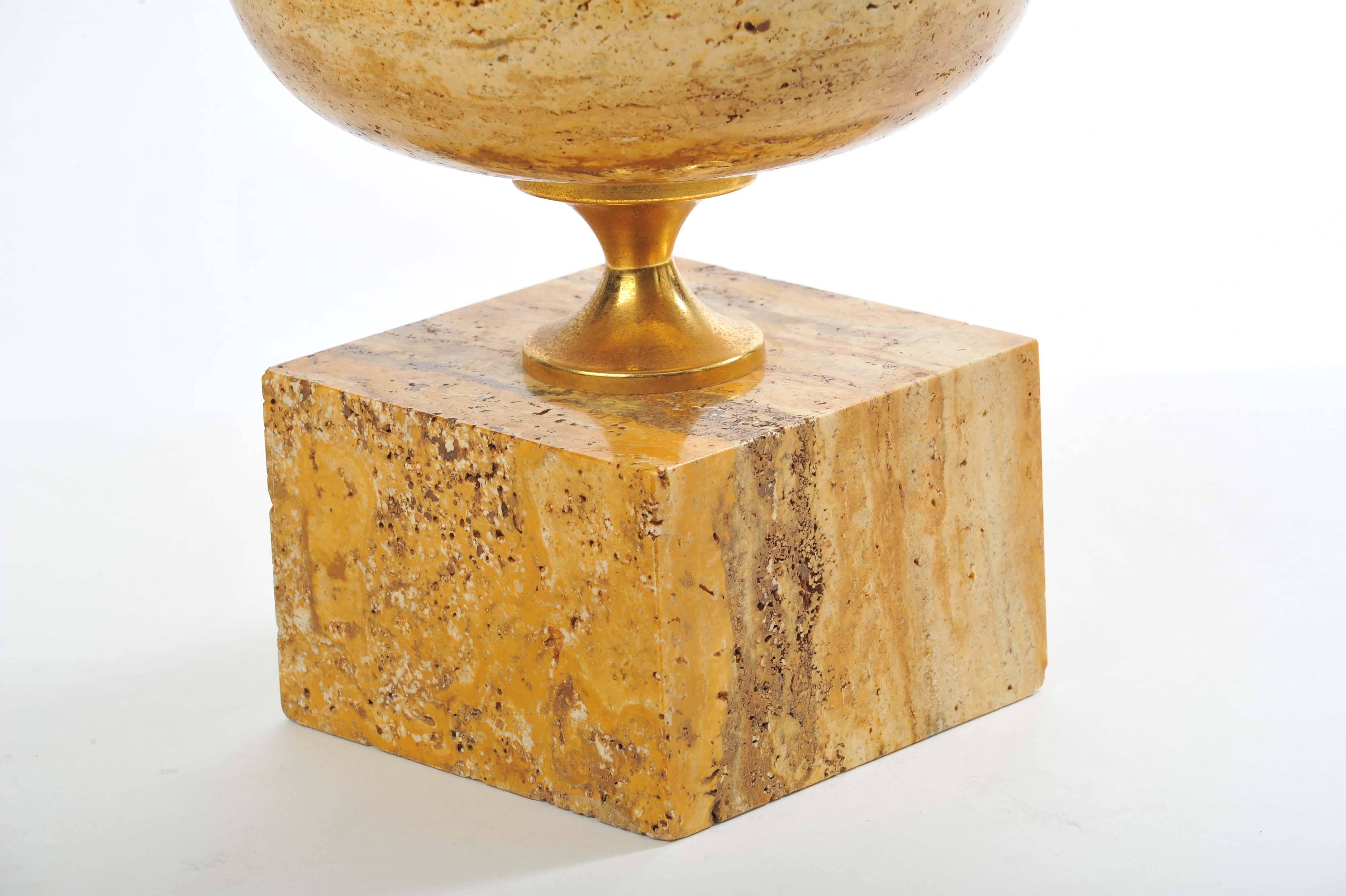 French 1970s Travertine Table Lamp by Maison Barbier