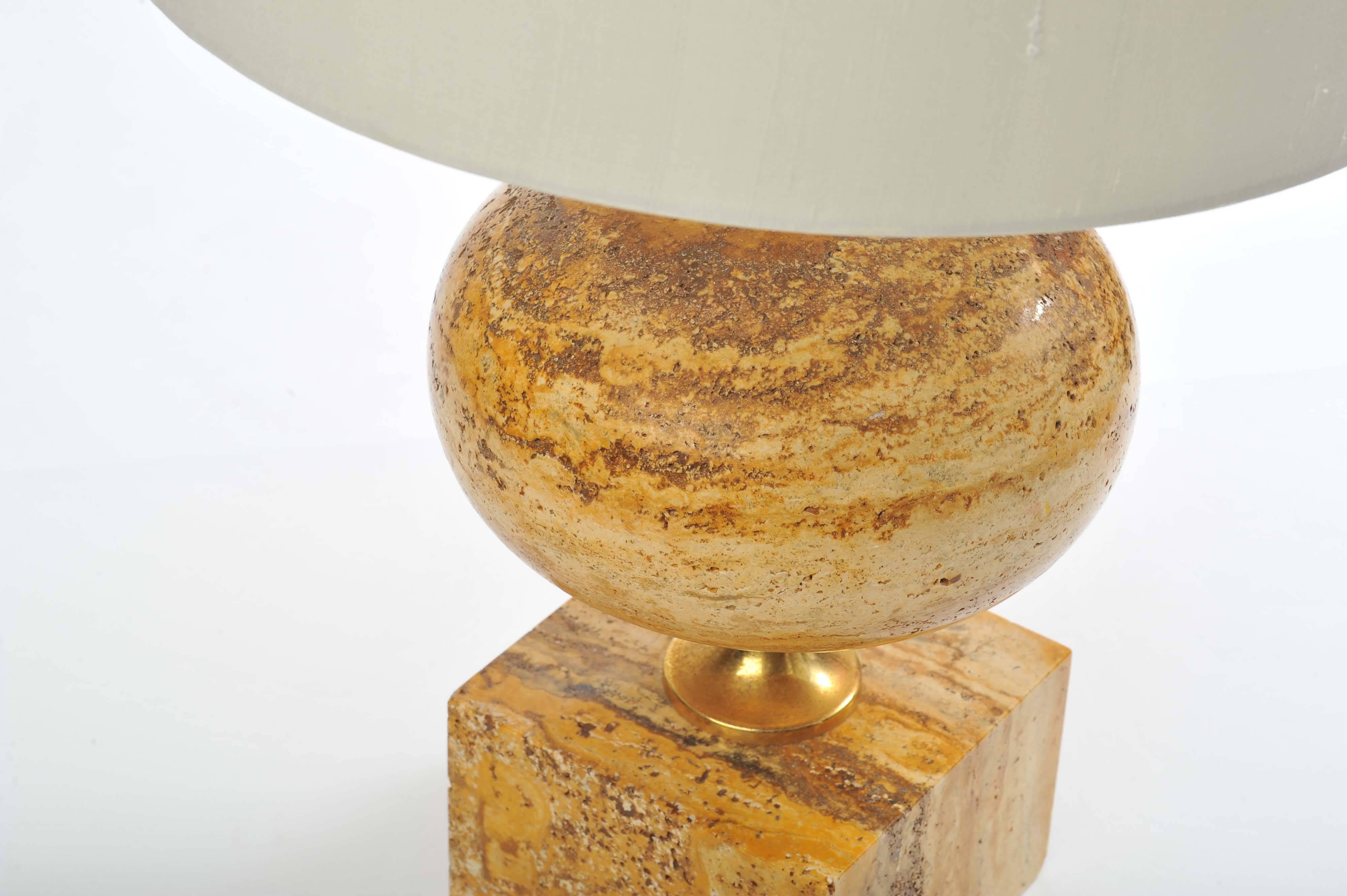 Hand-Carved 1970s Travertine Table Lamp by Maison Barbier