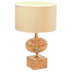 1970s Travertine Table Lamp by Maison Barbier