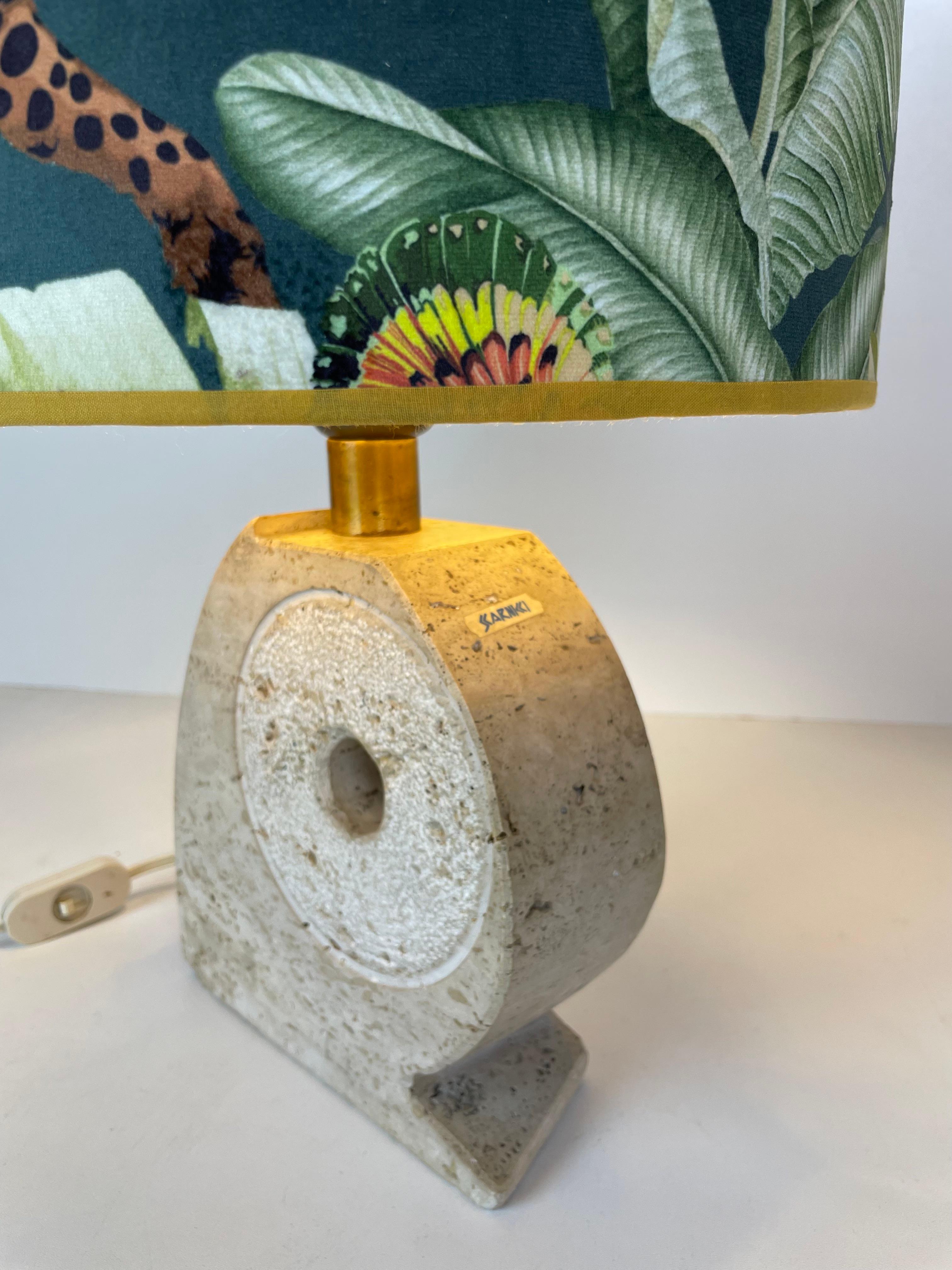 Hand-Carved 1970's Travertine Table Lamp by Scarnicci For Sale