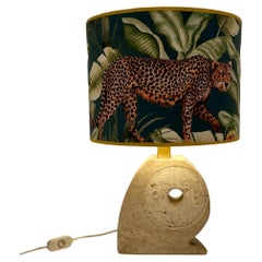 Lampada da tavolo in travertino anni '70 di Scarnicci