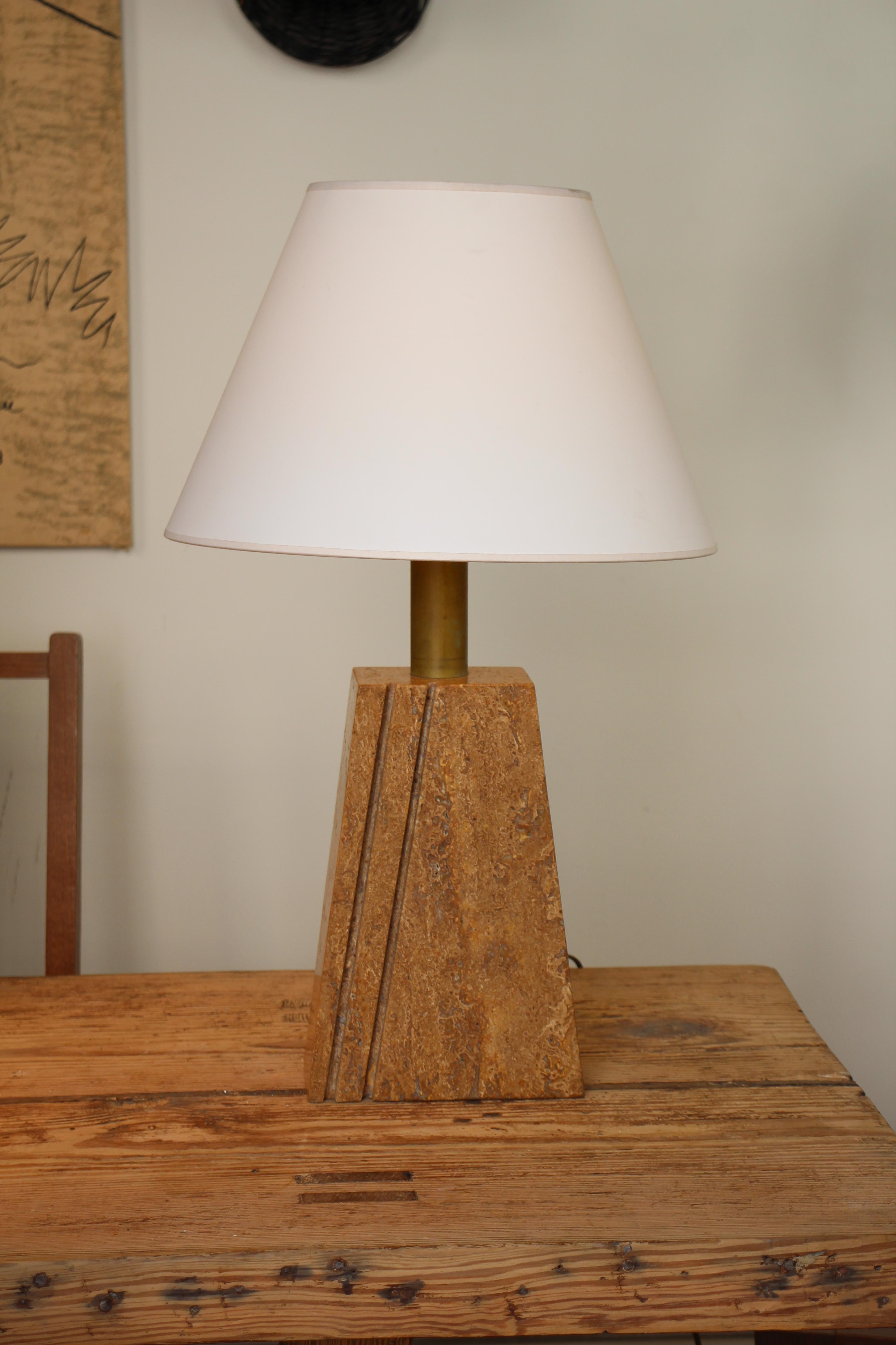 Italian 1970s Travertine Table Lamp with Geometric Base For Sale