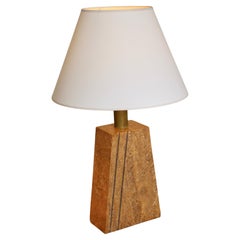 1970s Travertine Table Lamp with Geometric Base