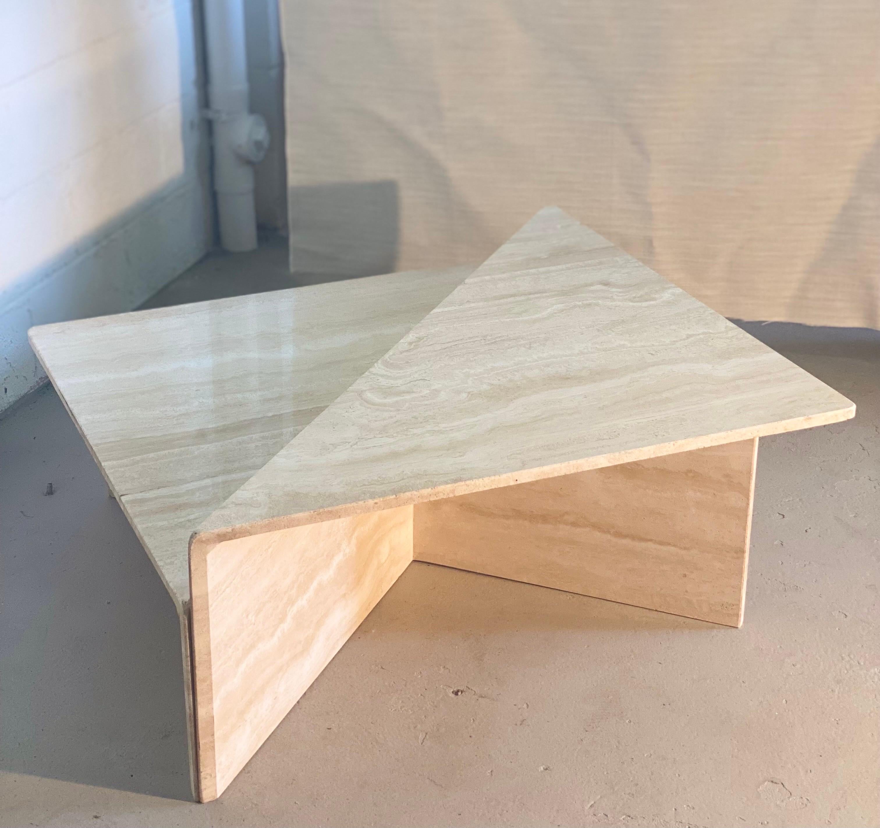 1970s Travertine Two Tier Triangular Coffee Table at 1stDibs