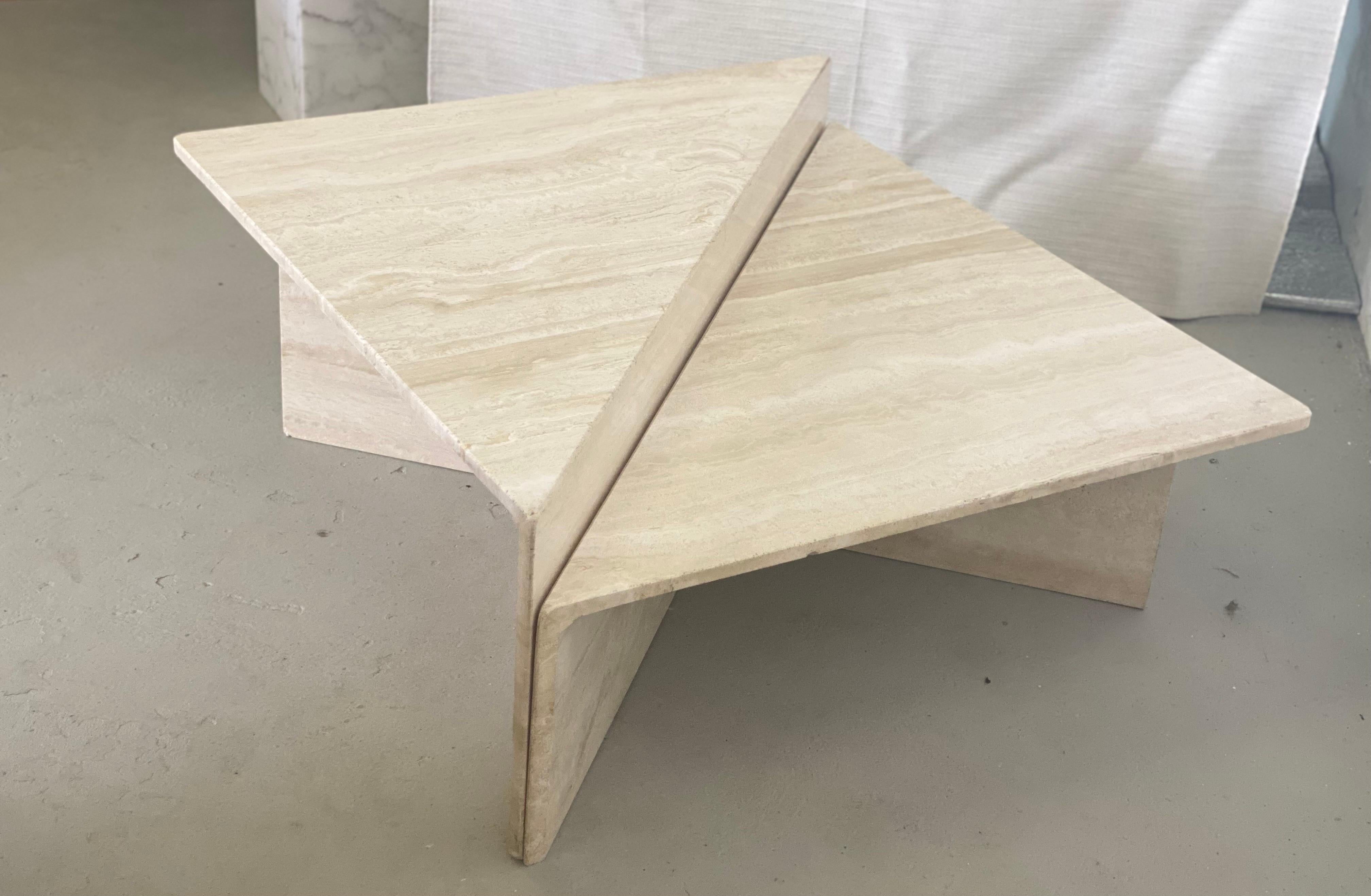 1970s Travertine Two Tier Triangular Coffee Table at 1stDibs