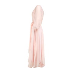 1970s Travilla for Neiman Marcus Pink Chiffon Angel Sleeve Gown