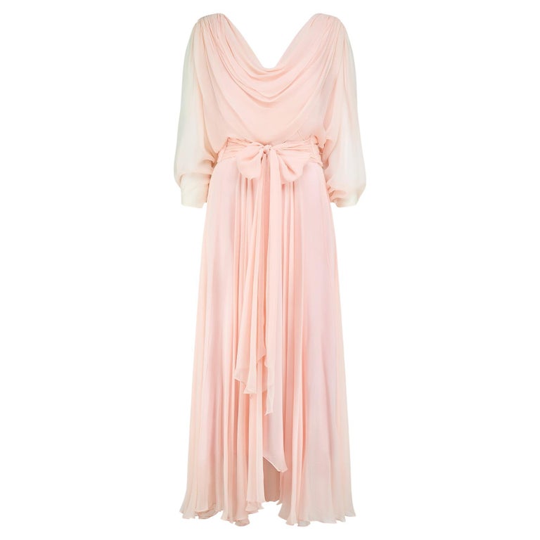 pink women's angel flowy dress 1970s Travilla for Neiman Marcus Chiffon Sleeve Gown For Sale at 1stDibs GARDEN PARTY DRESS