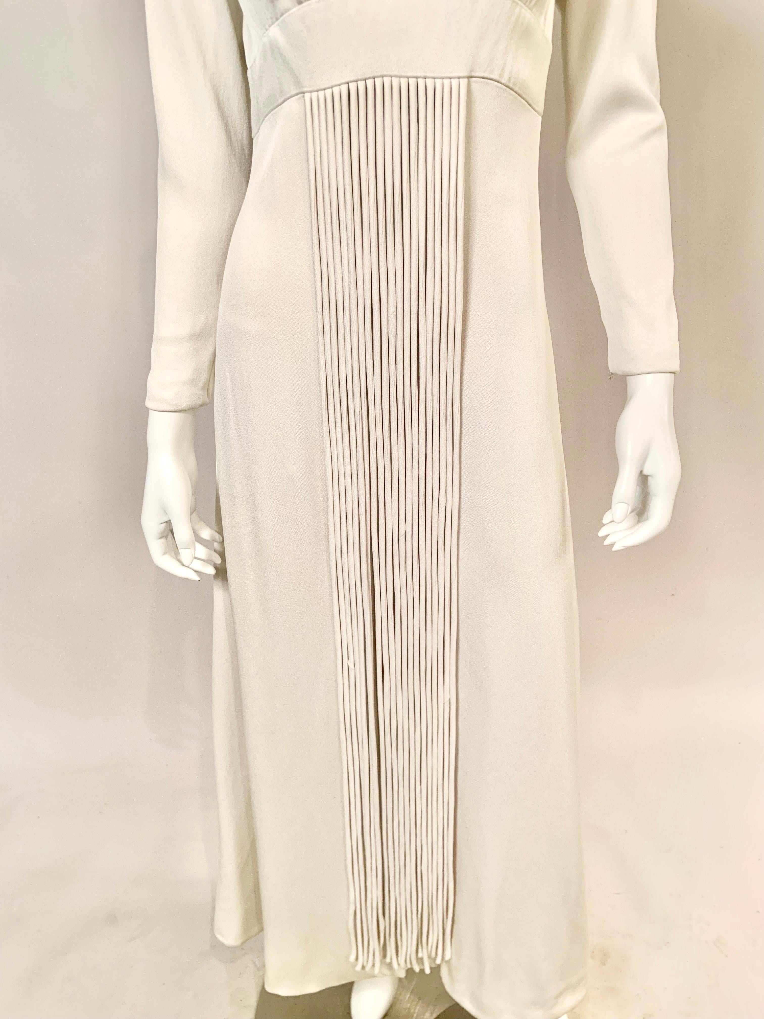 Women's 1970's Travilla White Silk Crepe Gown with Unusual Cord Decoration  For Sale