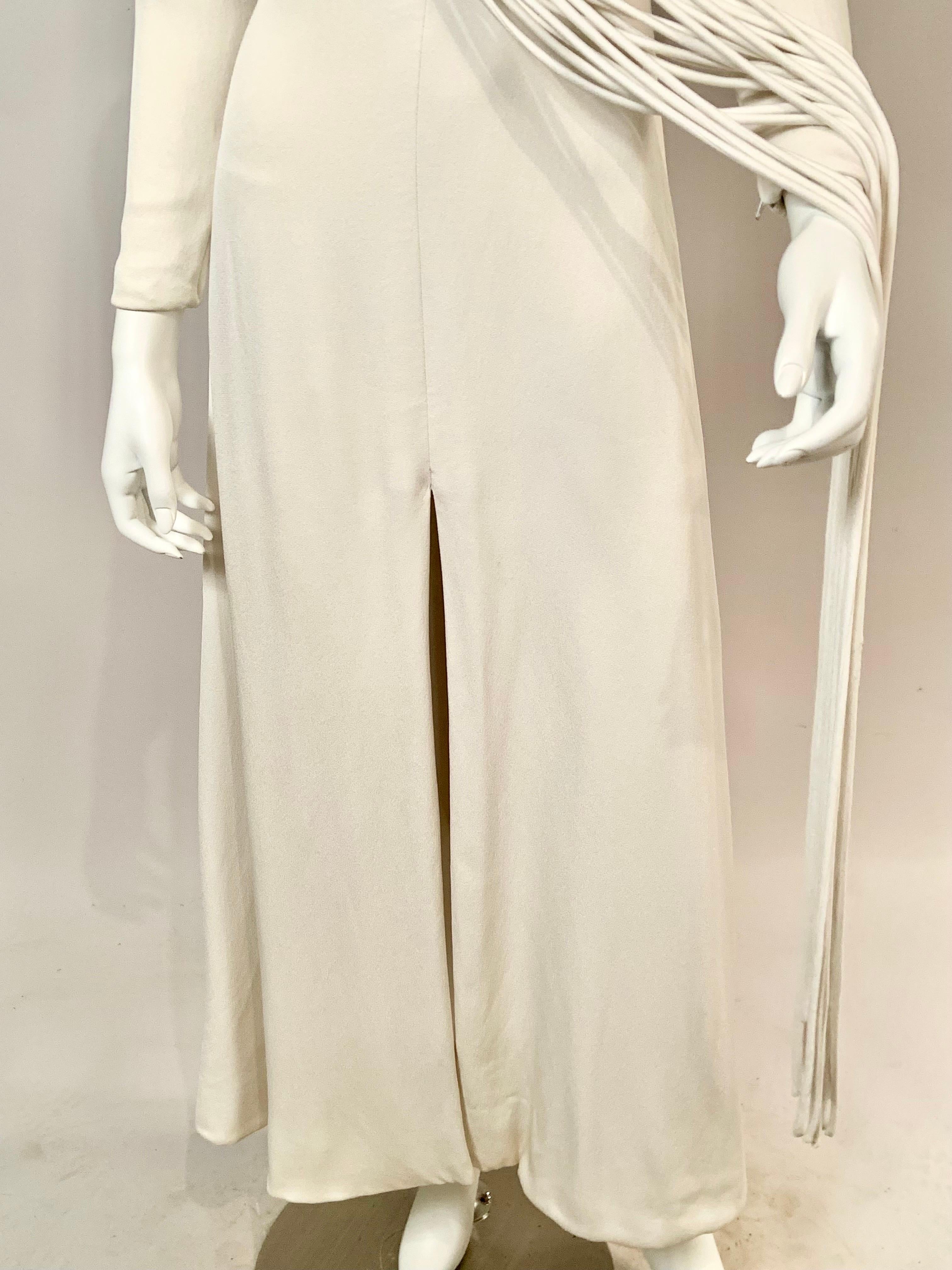 1970's Travilla White Silk Crepe Gown with Unusual Cord Decoration  For Sale 2