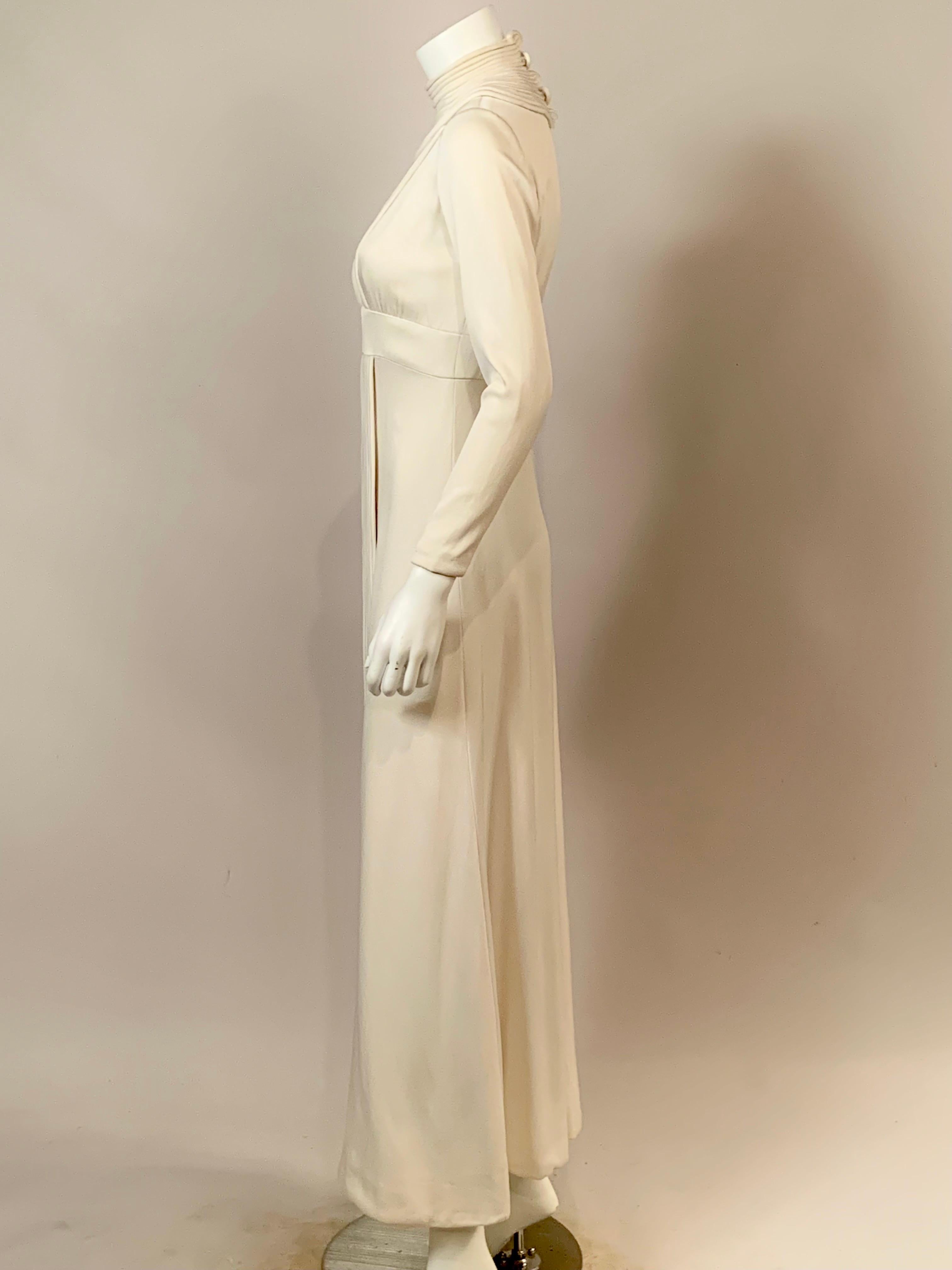 1970's Travilla White Silk Crepe Gown with Unusual Cord Decoration  For Sale 3