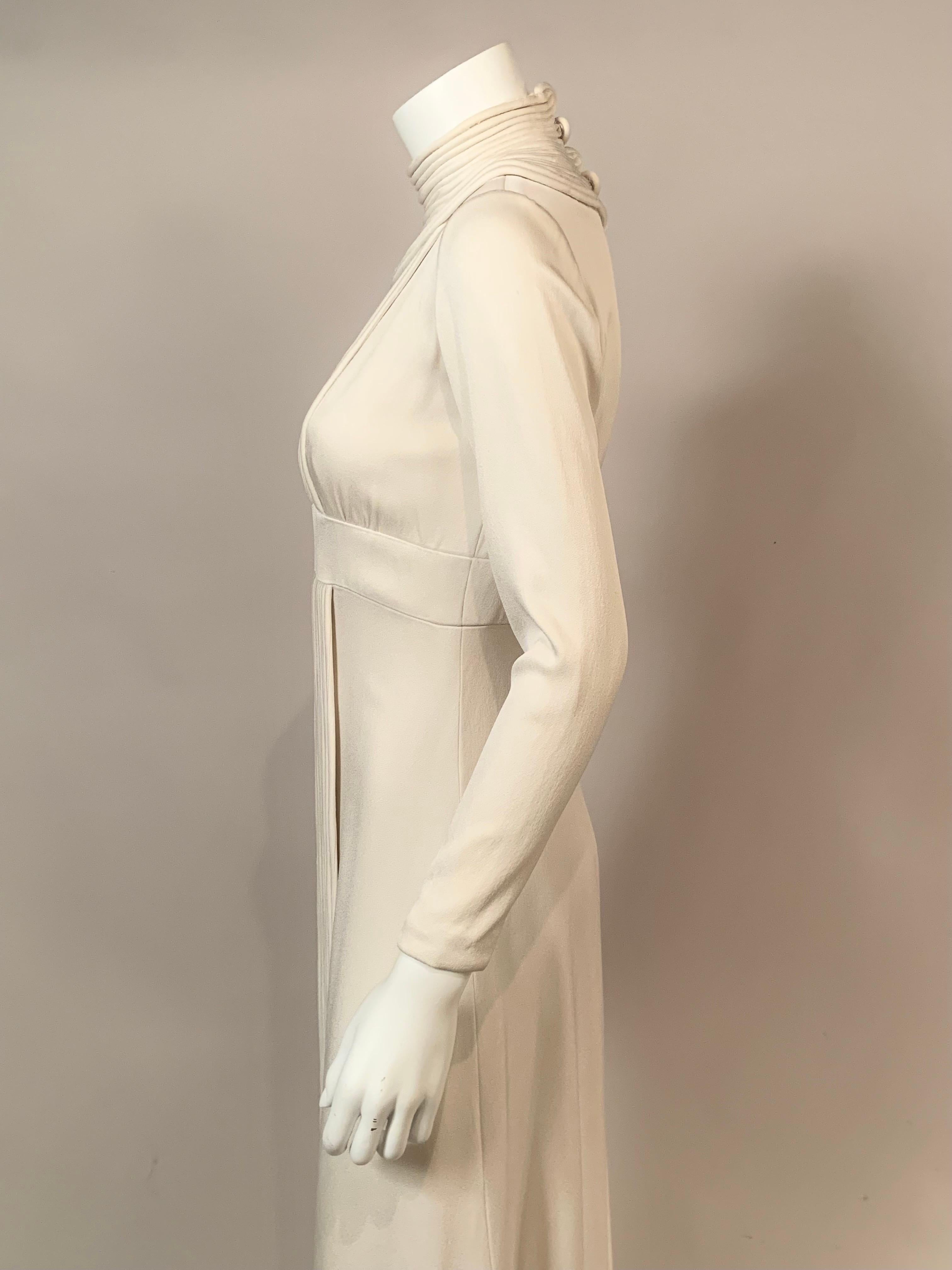 1970's Travilla White Silk Crepe Gown with Unusual Cord Decoration  For Sale 4
