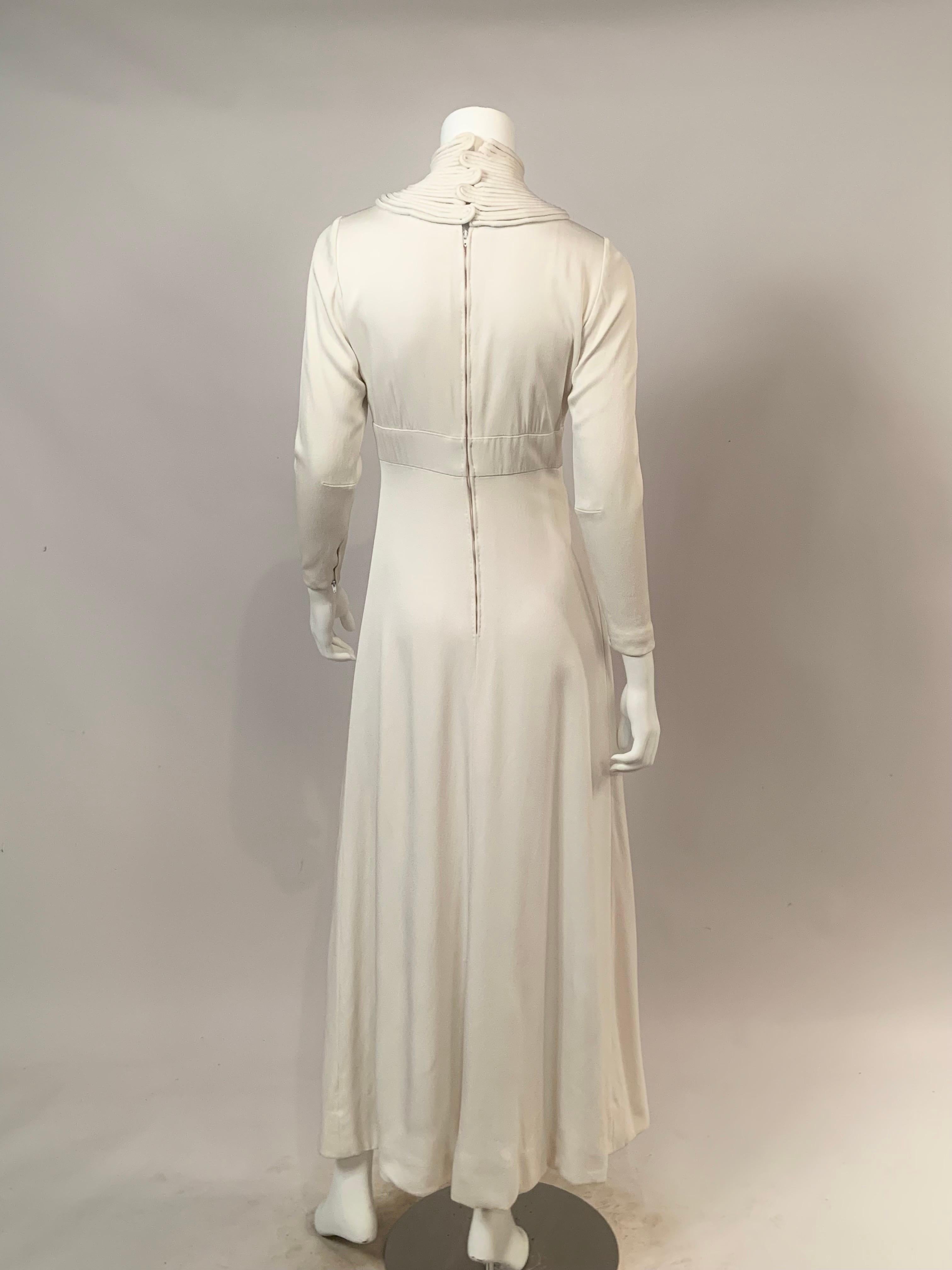 1970's Travilla White Silk Crepe Gown with Unusual Cord Decoration  For Sale 5