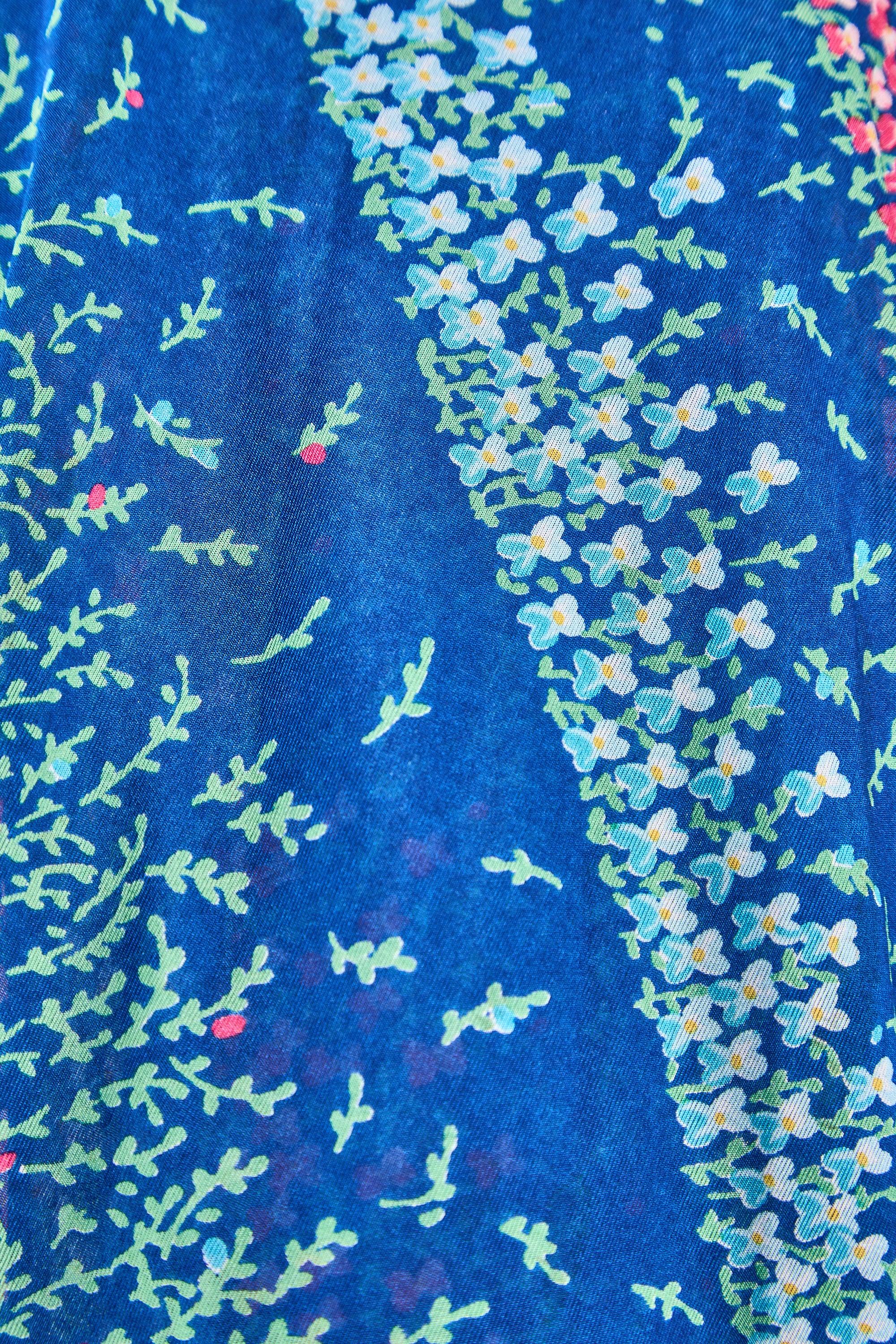 Robe Travona bleue en jersey à fleurs des années 1970 Excellent état - En vente à London, GB