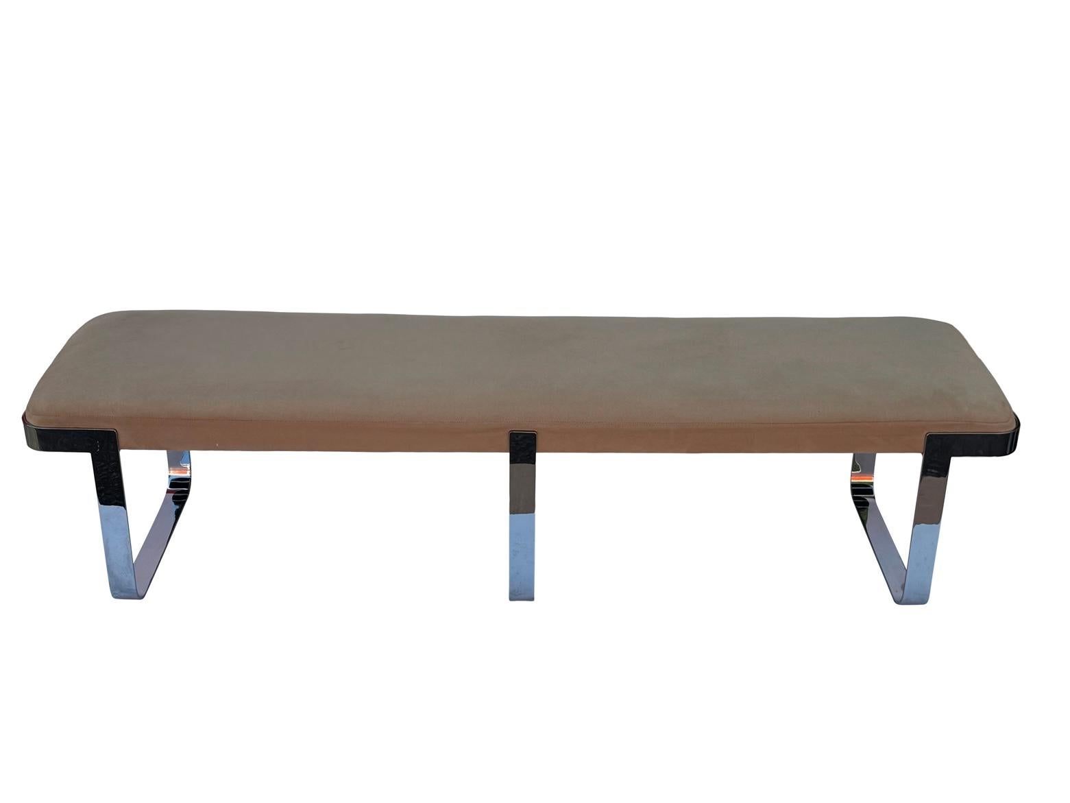 Mid-Century Modern 1970 Tri-Mark Ultrasuede Chrome 6ft Bench en vente