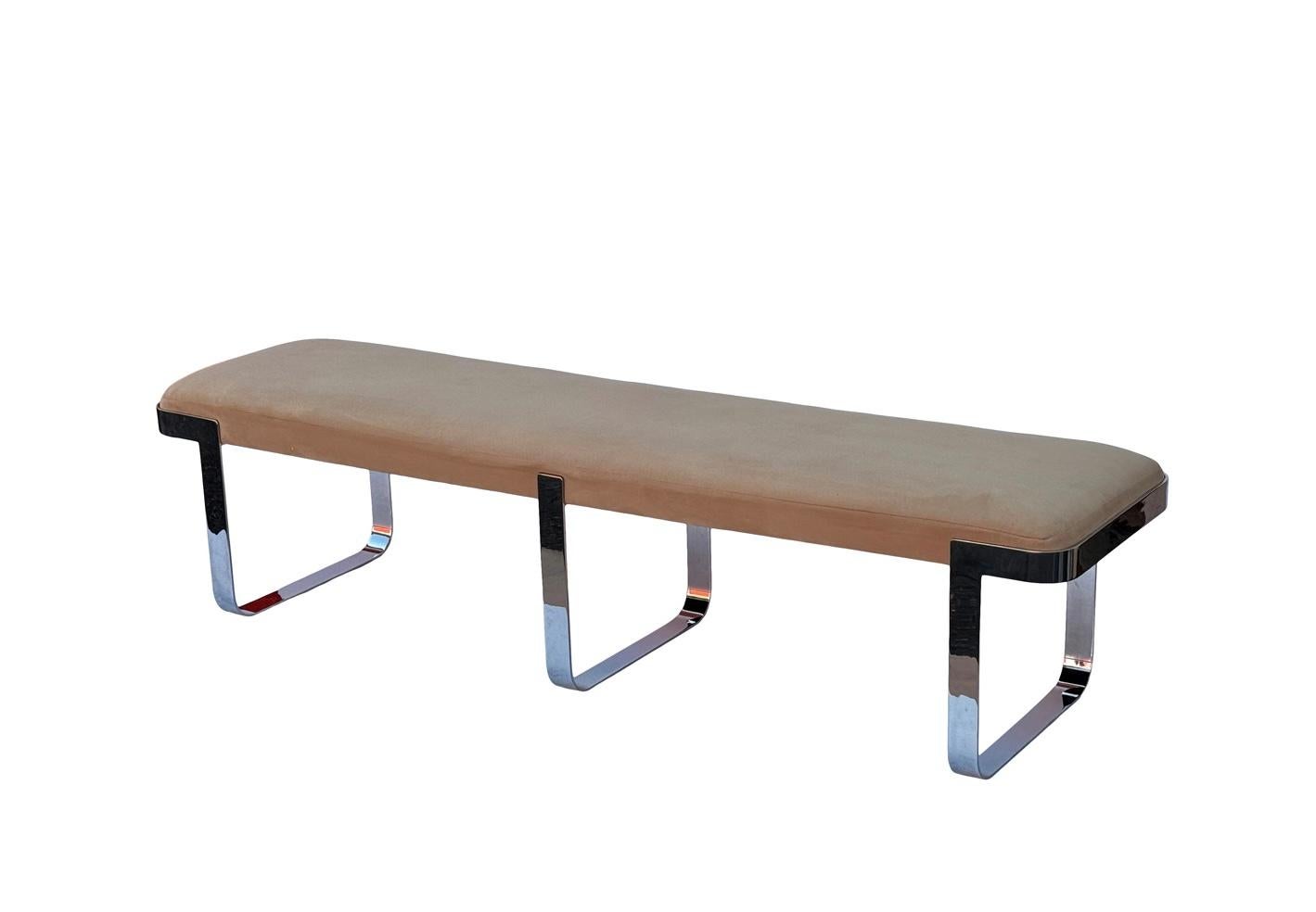 Américain 1970 Tri-Mark Ultrasuede Chrome 6ft Bench en vente